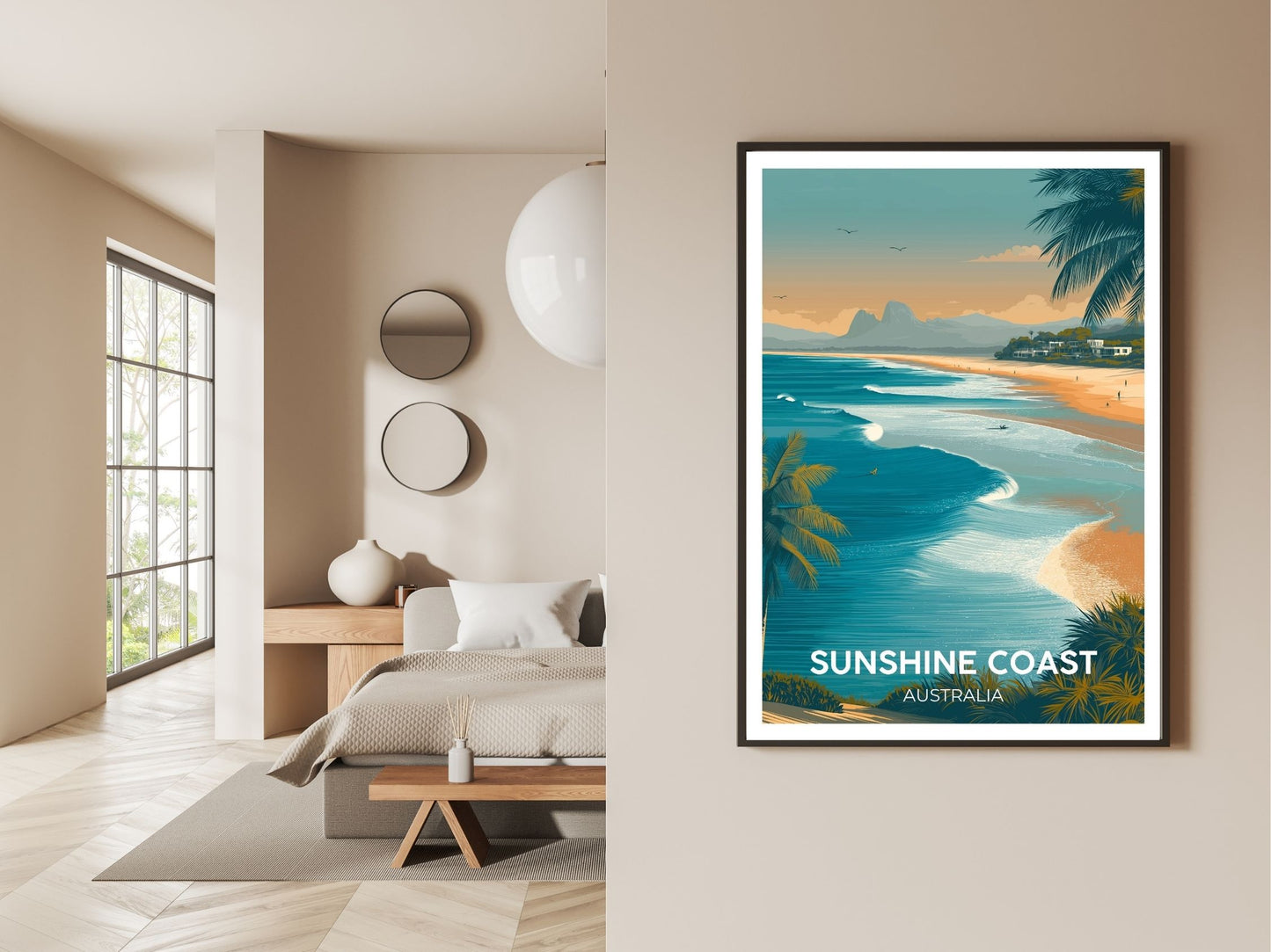Sunshine Coast Australia wall art print displayed in bedroom – Atlas Prints