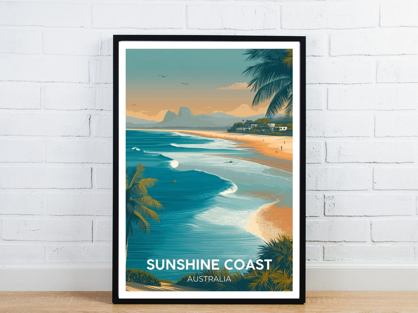 Minimal Sunshine Coast Australia travel art poster – Atlas Prints