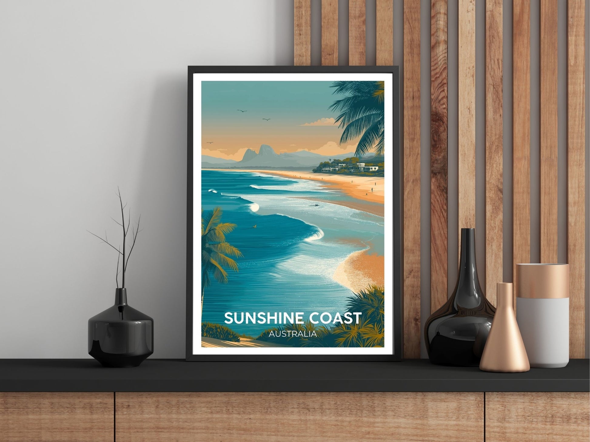 Close-up of Sunshine Coast Australia travel poster matte texture – Atlas Prints