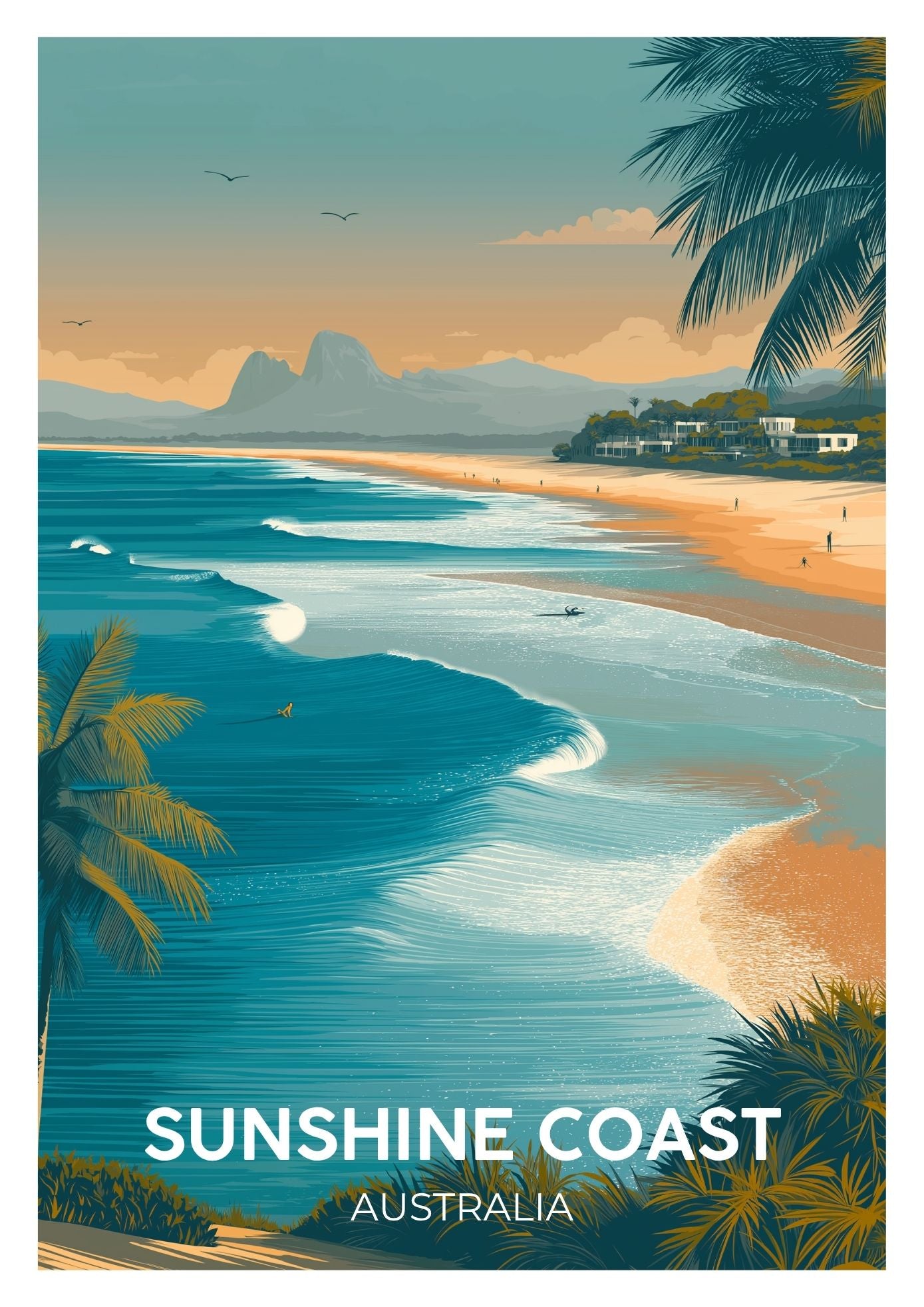 Vintage Sunshine Coast Australia travel poster wall art print – Atlas Prints