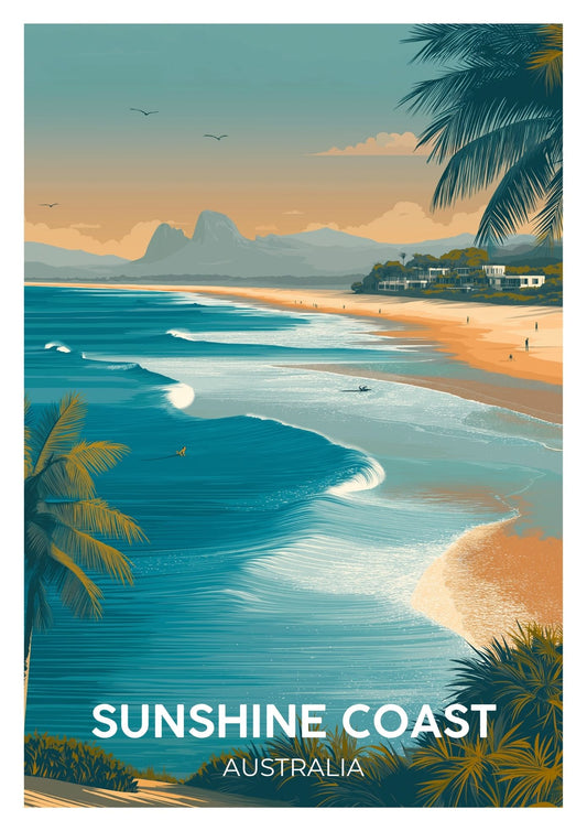 Vintage Sunshine Coast Australia travel poster wall art print – Atlas Prints