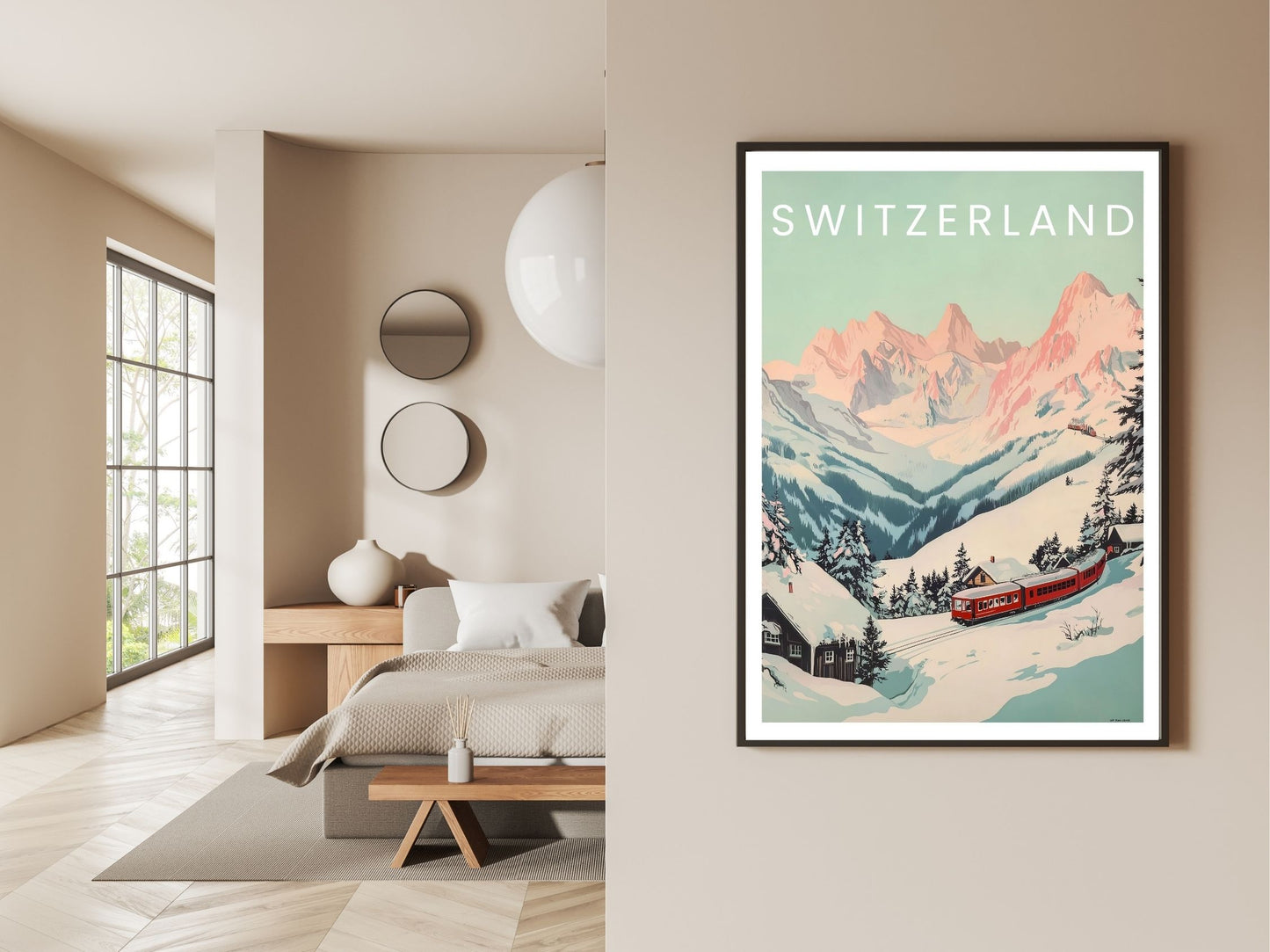 Gallery wall display of Switzerland travel poster – Atlas Prints
