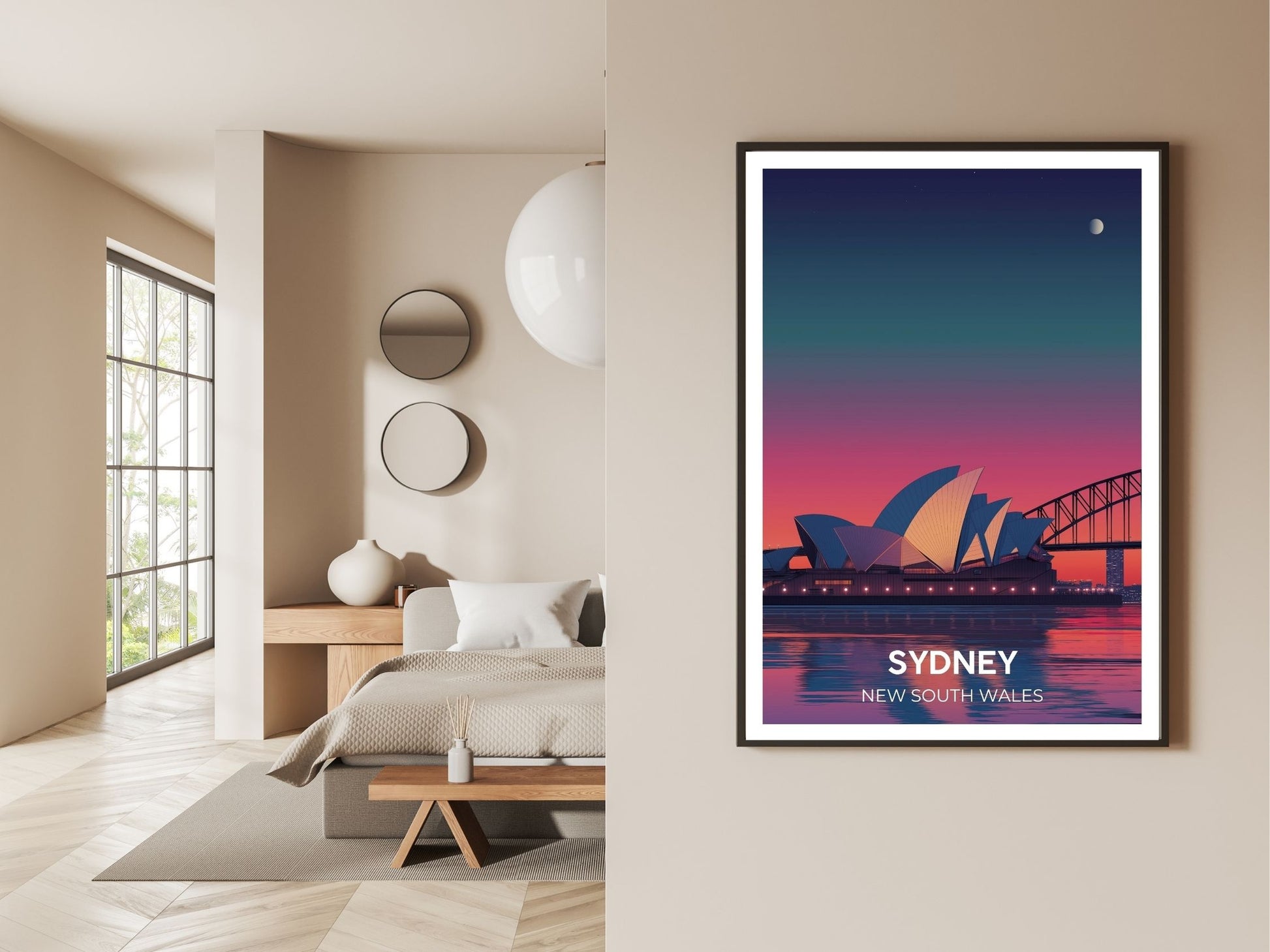 Gallery wall display of Sydney Australia travel poster – Atlas Prints