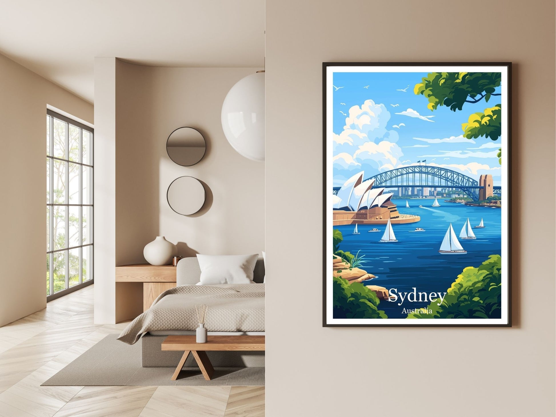 Gallery wall display of Sydney travel poster – Atlas Prints
