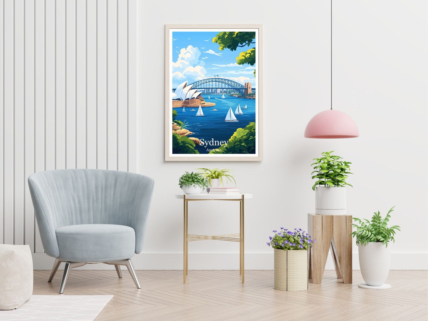 Sydney travel print displayed in living room – Atlas Prints