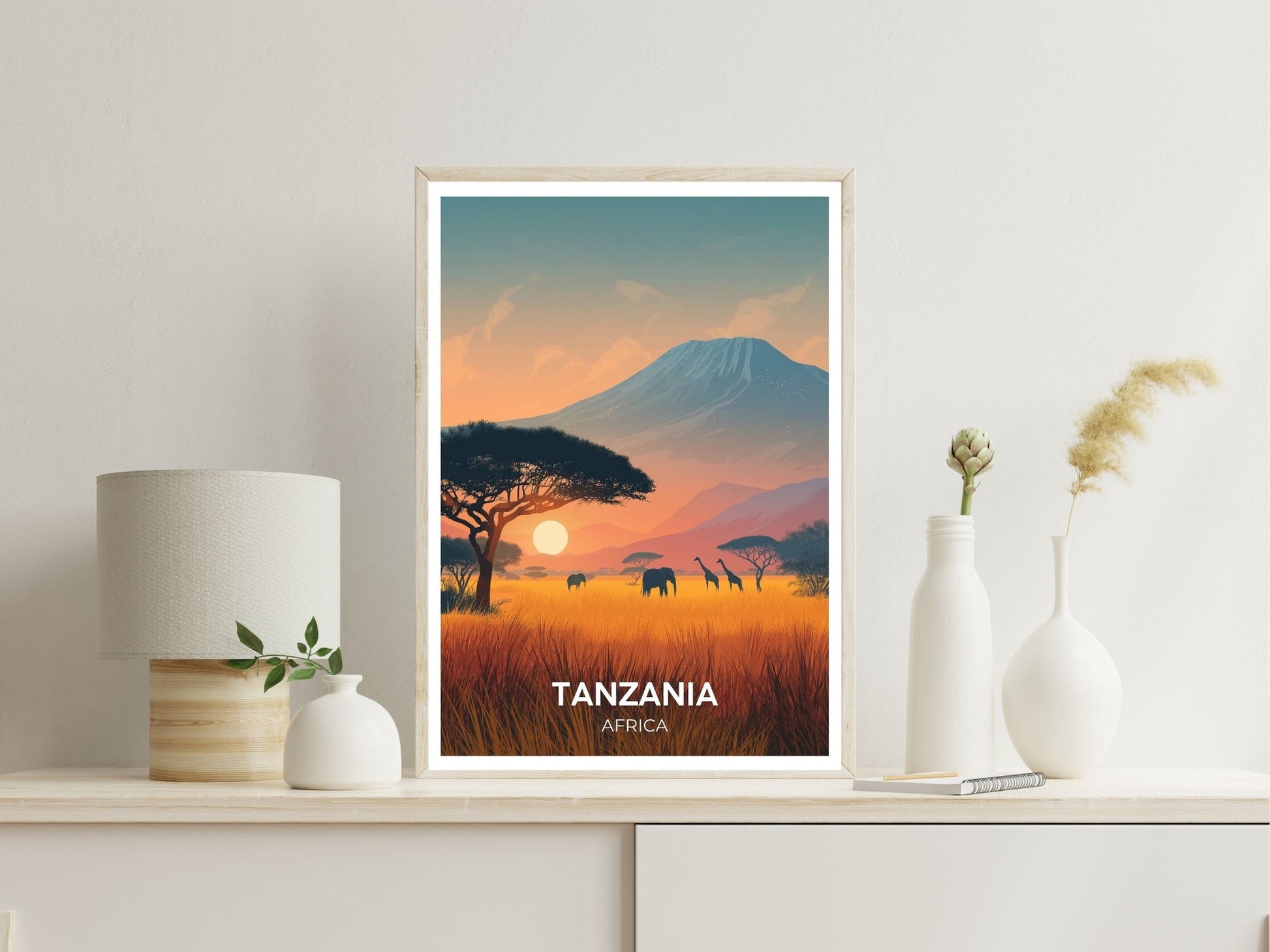 Tanzania Africa wall art print displayed in bedroom – Atlas Prints