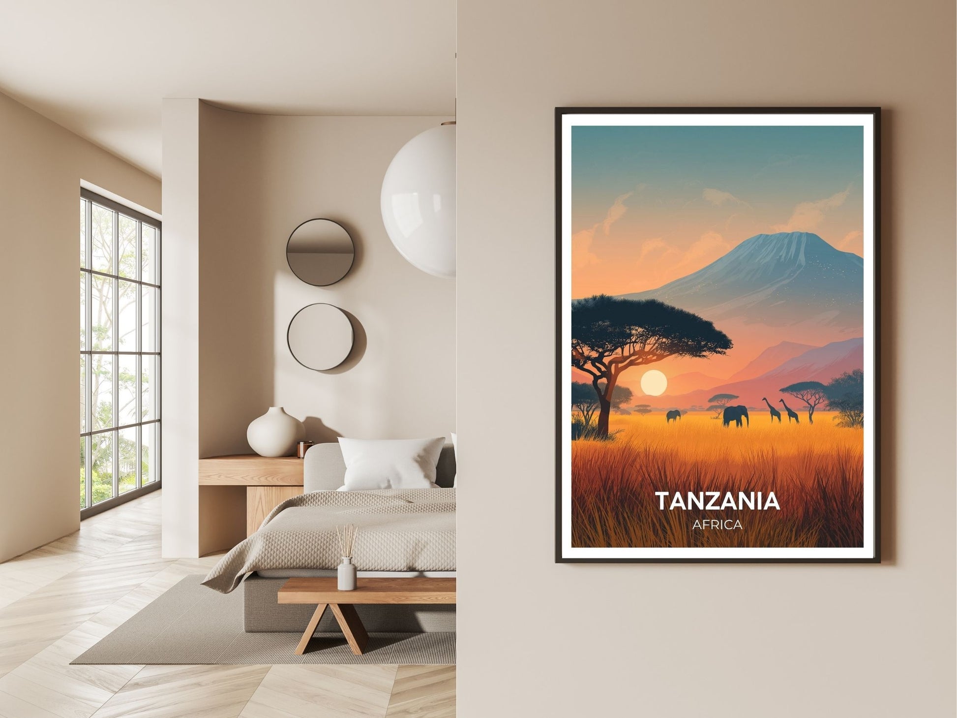 Gallery wall display of Tanzania Africa travel poster – Atlas Prints