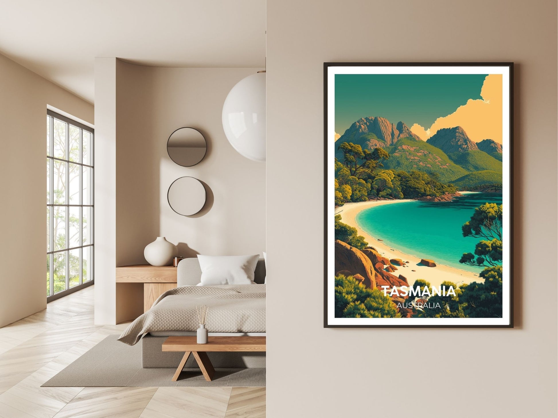 Gallery wall display of Tasmania Australia travel poster – Atlas Prints