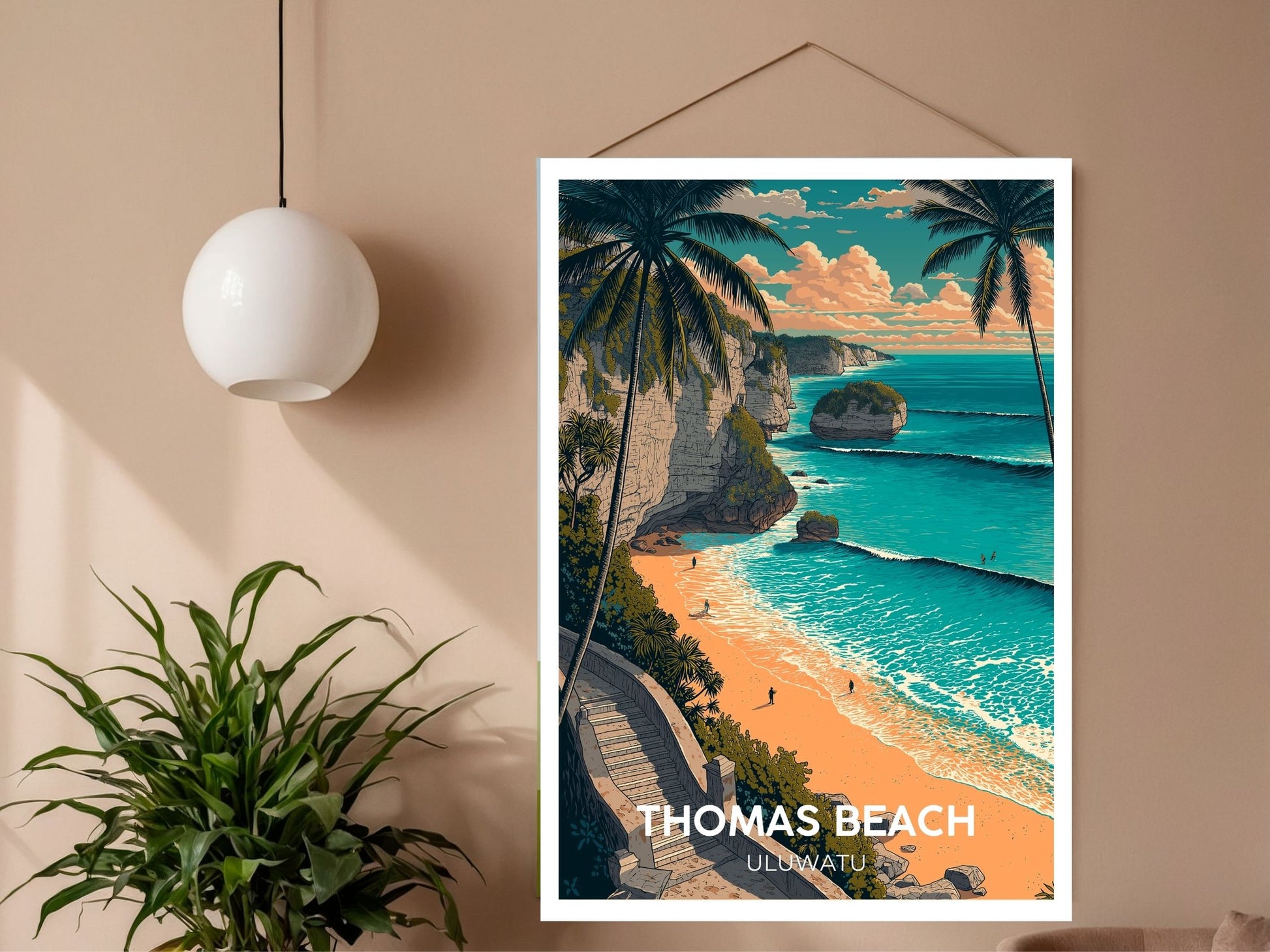 Close-up of Thomas Beach Uluwatu travel poster matte texture – Atlas Prints