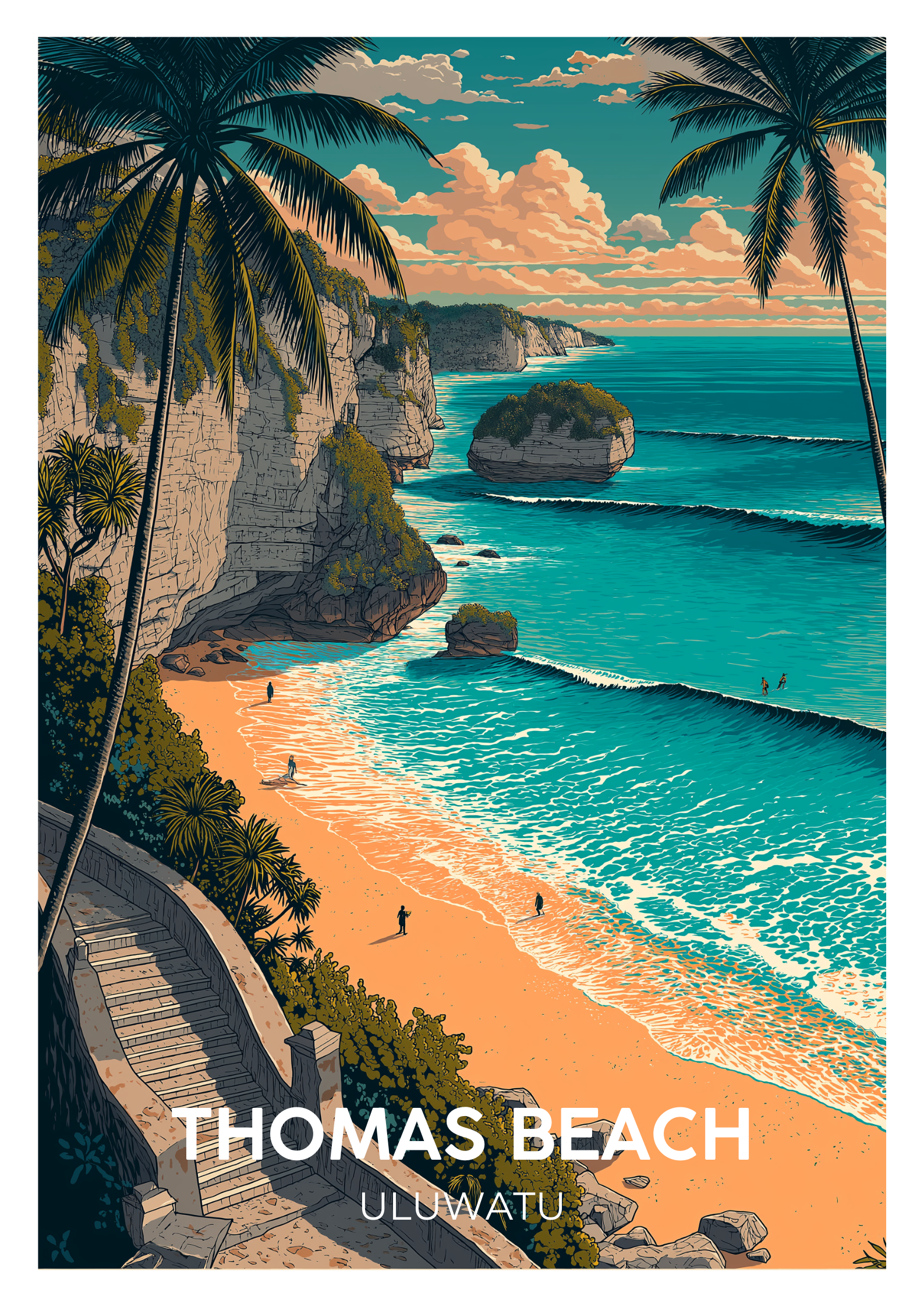 Vintage Thomas Beach Uluwatu travel poster wall art print – Atlas Prints