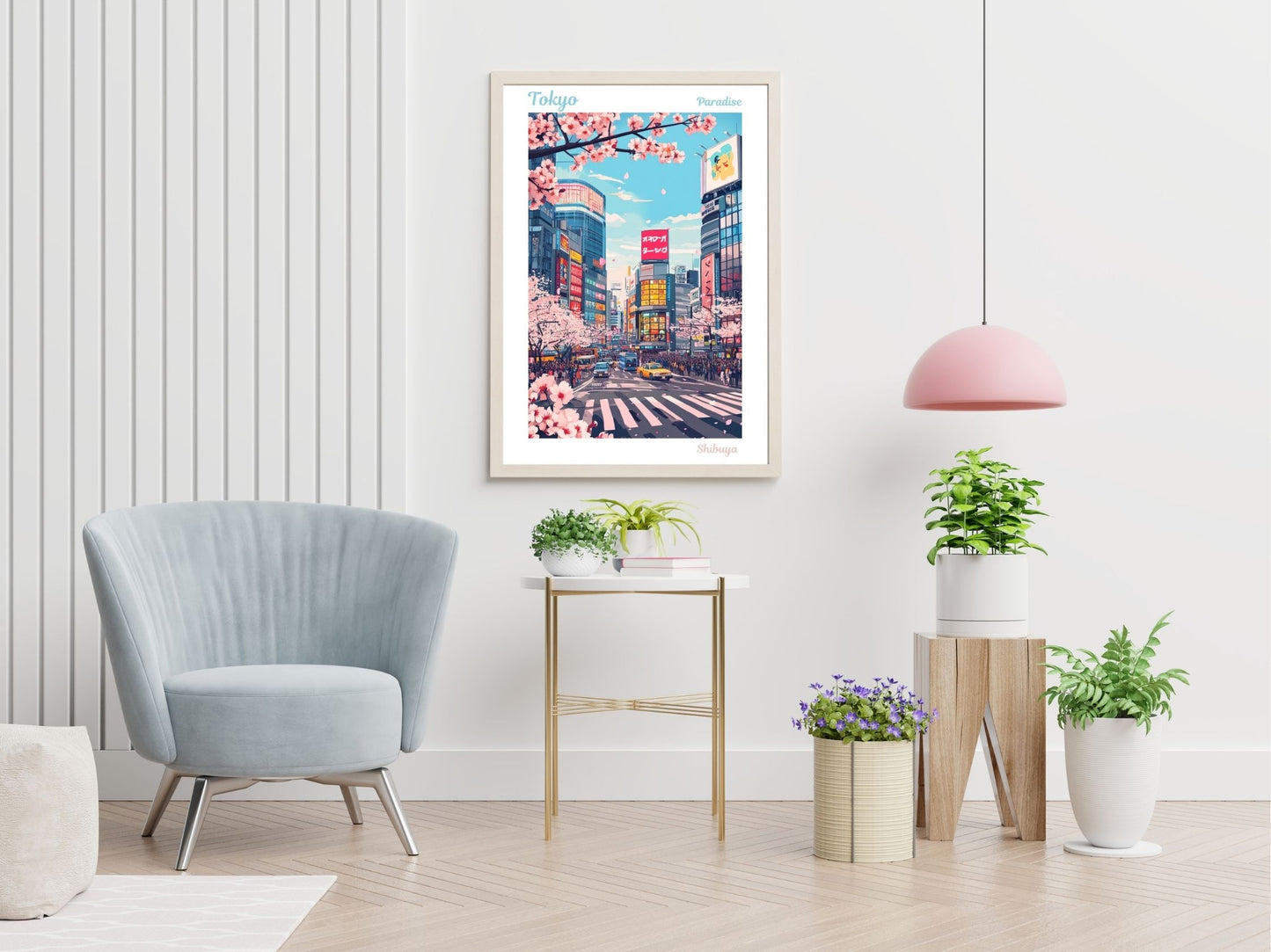 Tokyo Shibuya Crossing travel print displayed in living room – Atlas Prints