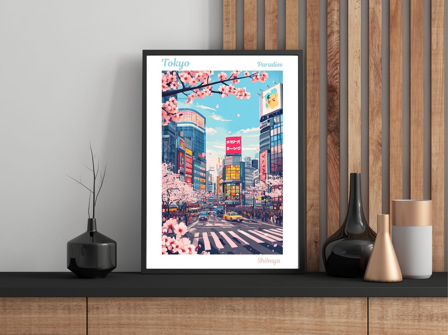 Close-up of Tokyo Shibuya Crossing travel poster matte texture – Atlas Prints