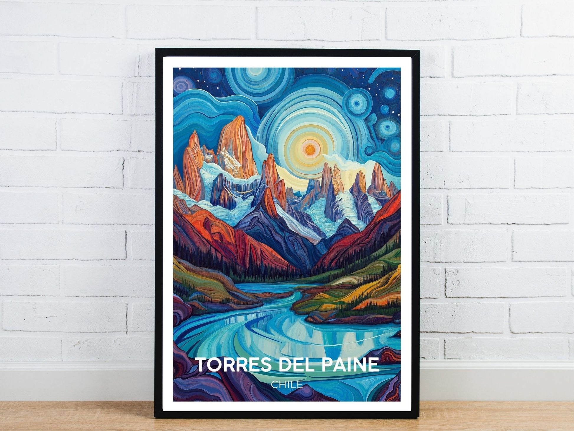 Minimal Torres Del Paine Chile travel art poster – Atlas Prints