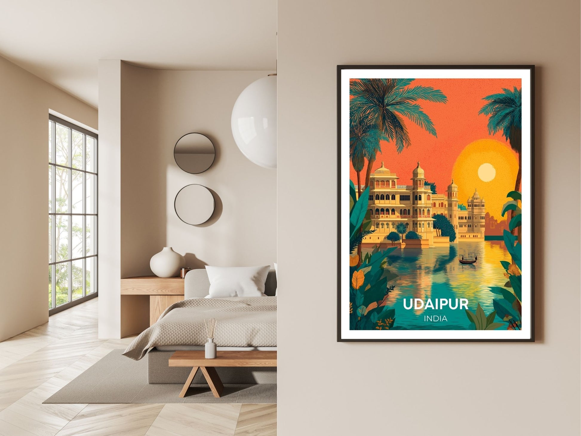 Gallery wall display of Udaipur India travel poster – Atlas Prints