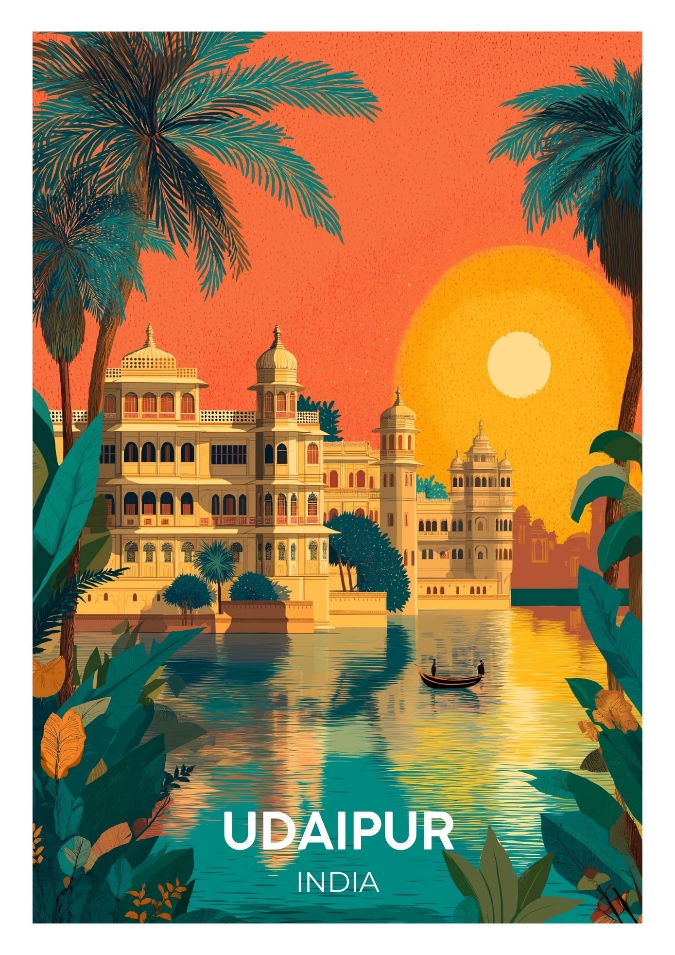 Vintage Udaipur India travel poster wall art print – Atlas Prints