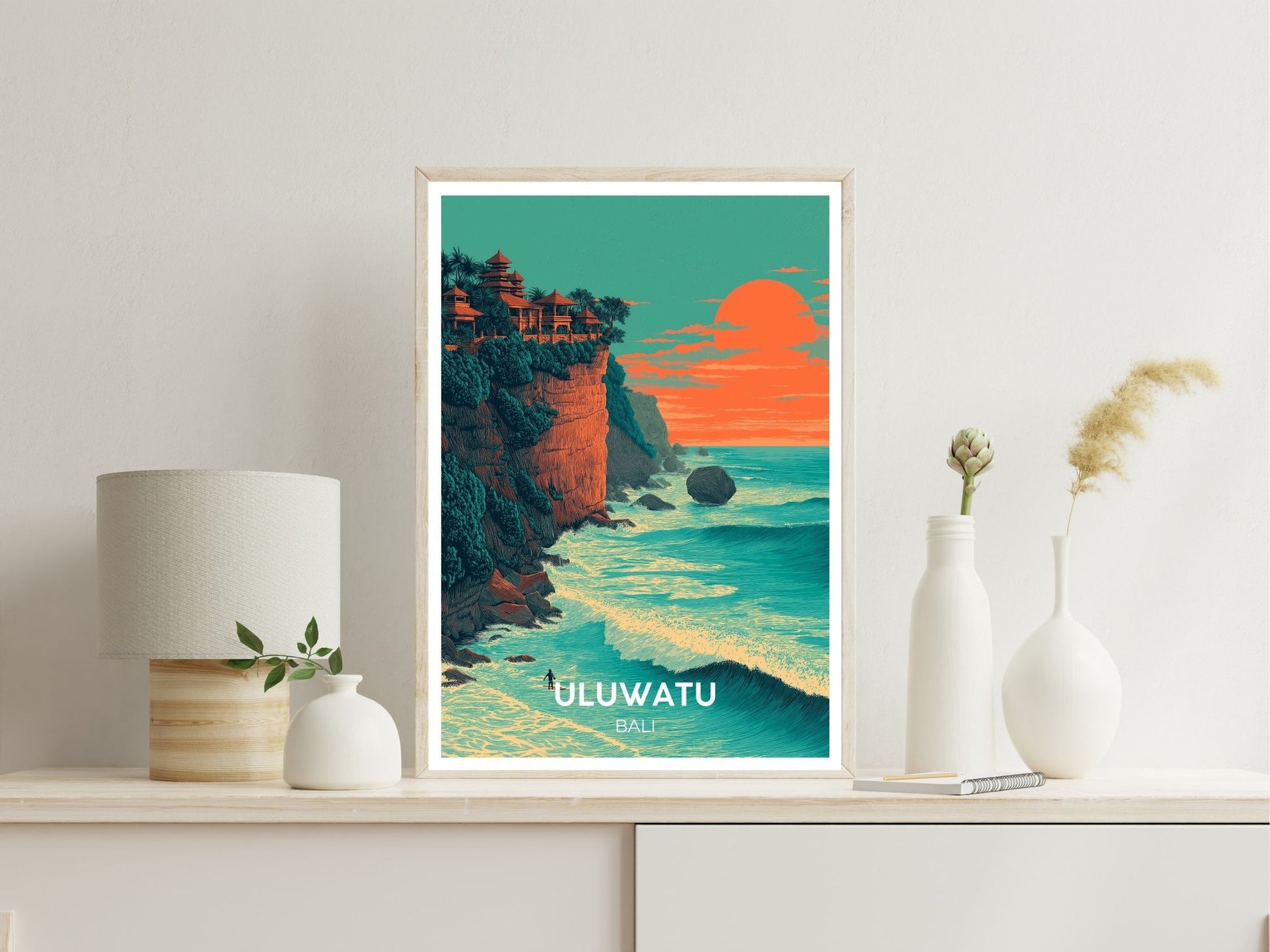 Uluwatu Bali wall art print displayed in bedroom – Atlas Prints