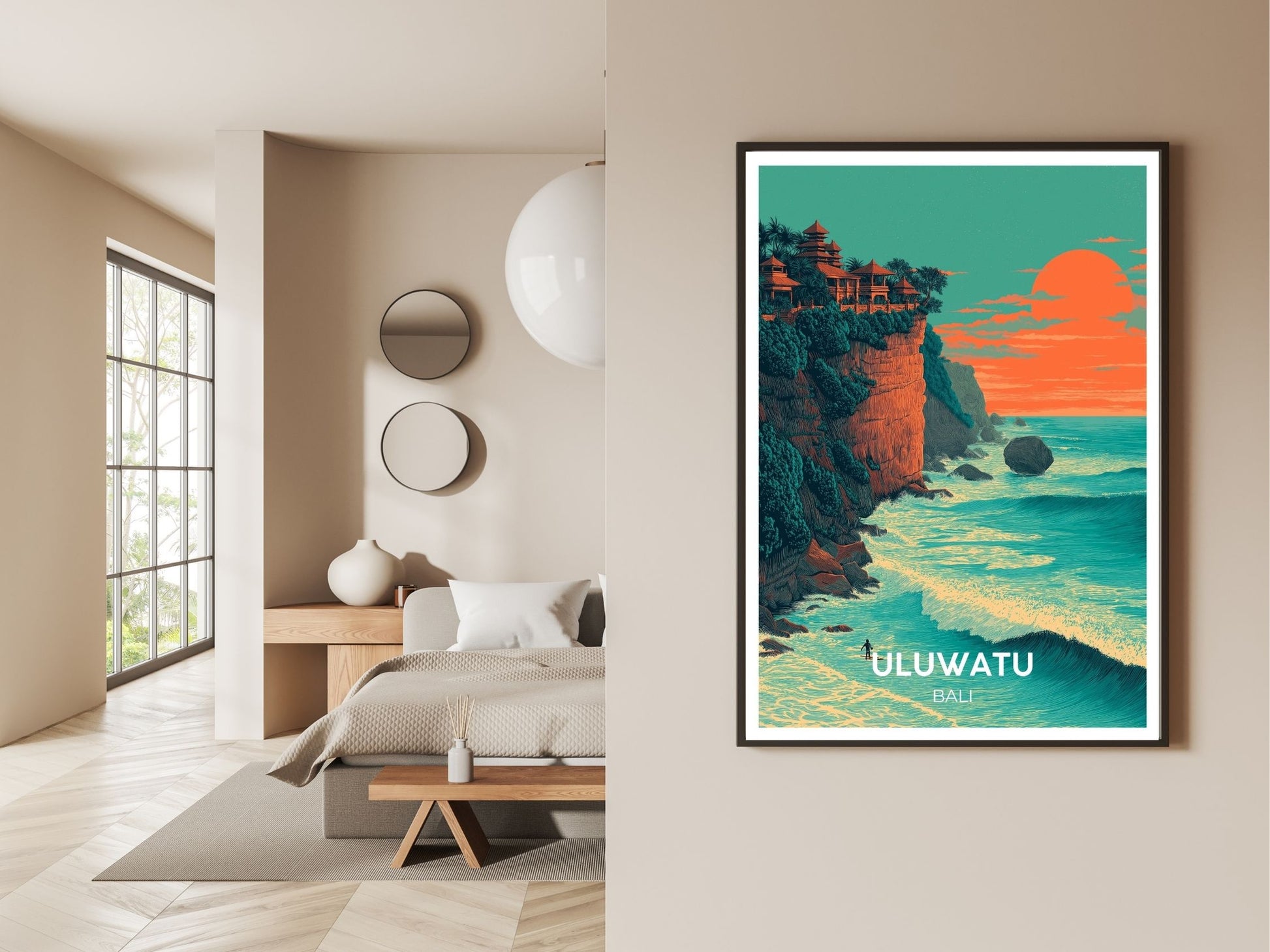 Gallery wall display of Uluwatu Bali travel poster – Atlas Prints