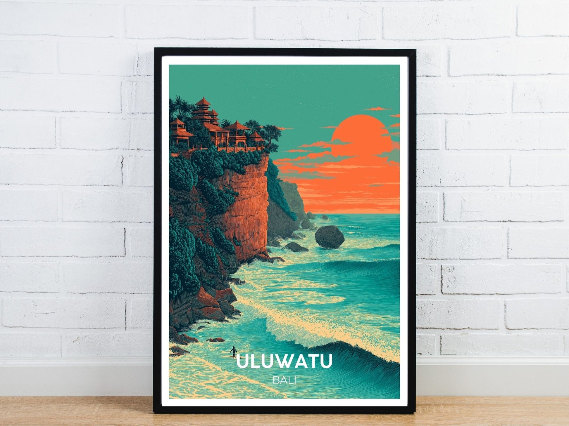 Minimal Uluwatu Bali travel art poster – Atlas Prints