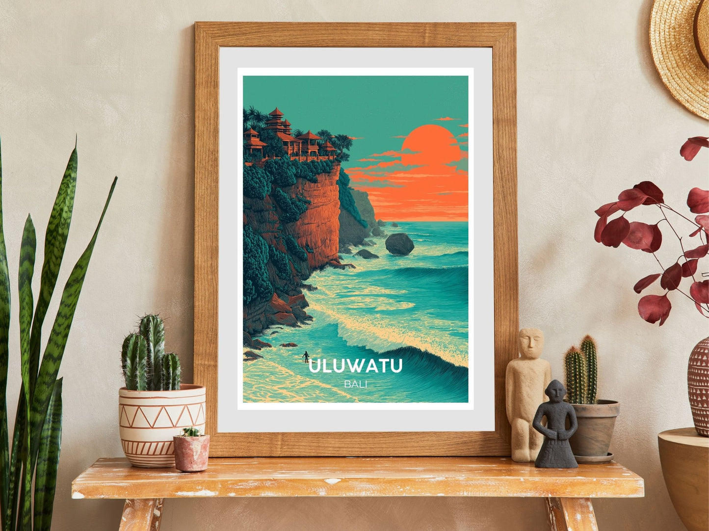 Close-up of Uluwatu Bali travel poster matte texture – Atlas Prints