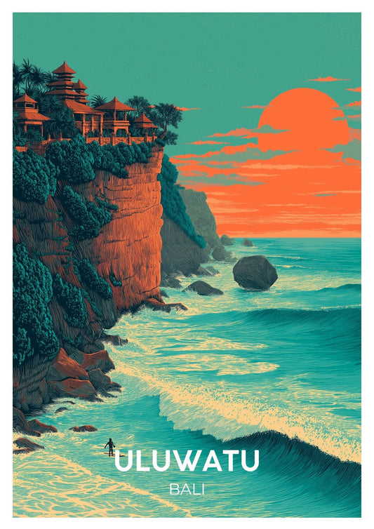 Vintage Uluwatu Bali travel poster wall art print – Atlas Prints