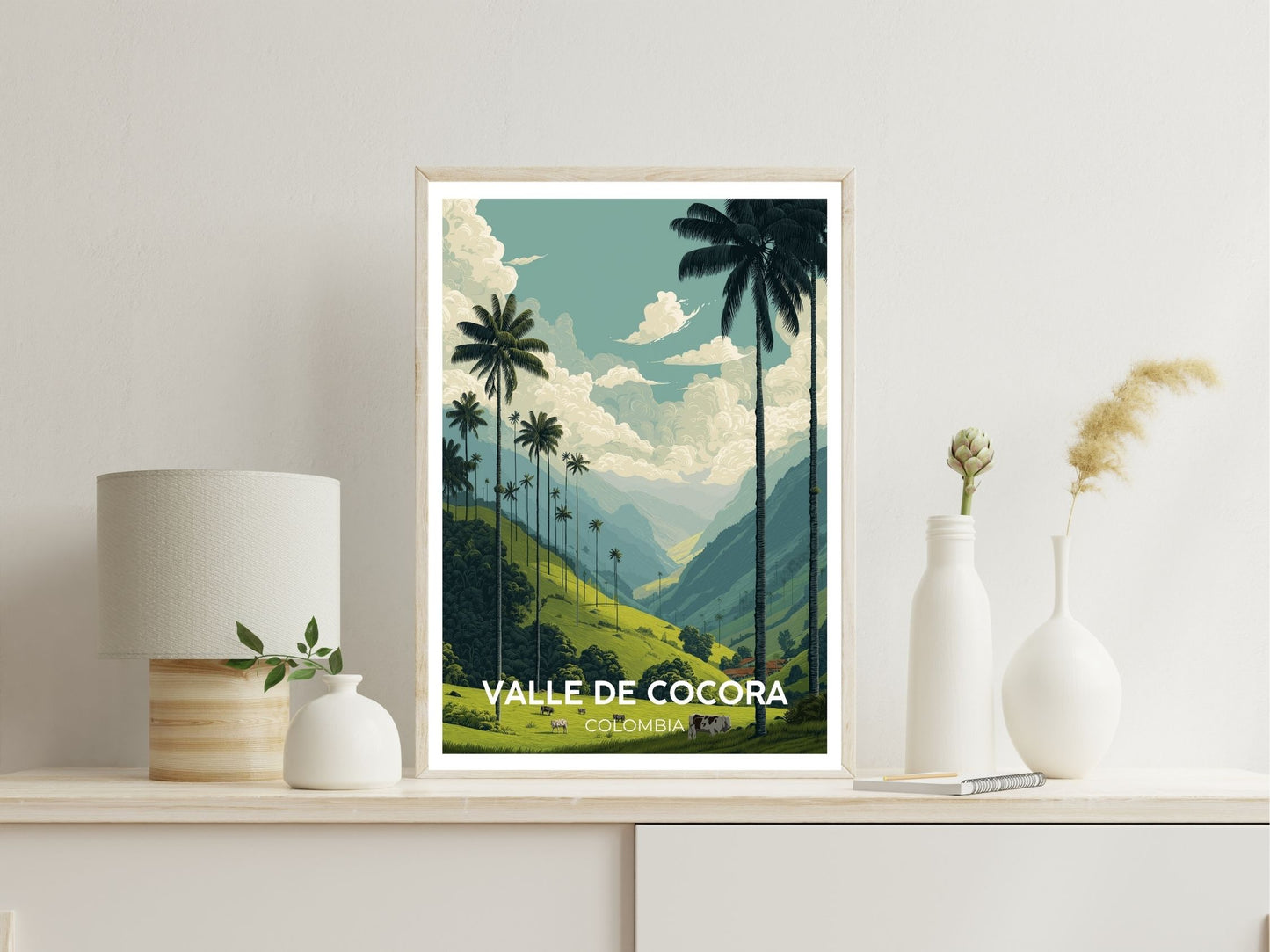 Gallery wall display of Valle De Cocora Columbia travel poster – Atlas Prints