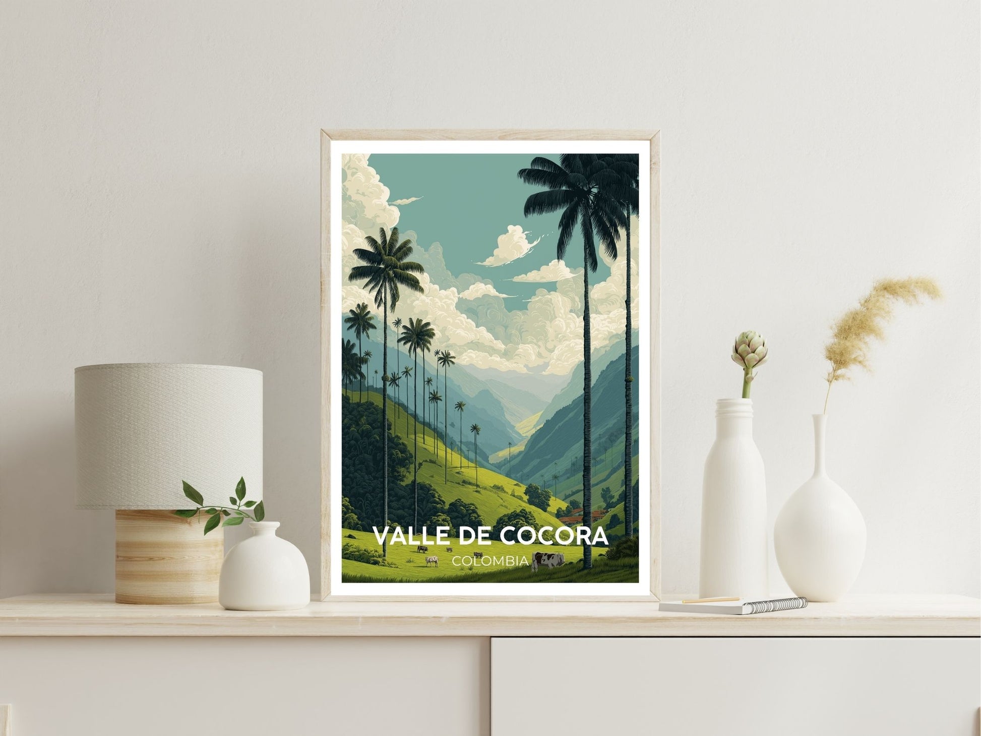 Gallery wall display of Valle De Cocora Columbia travel poster – Atlas Prints
