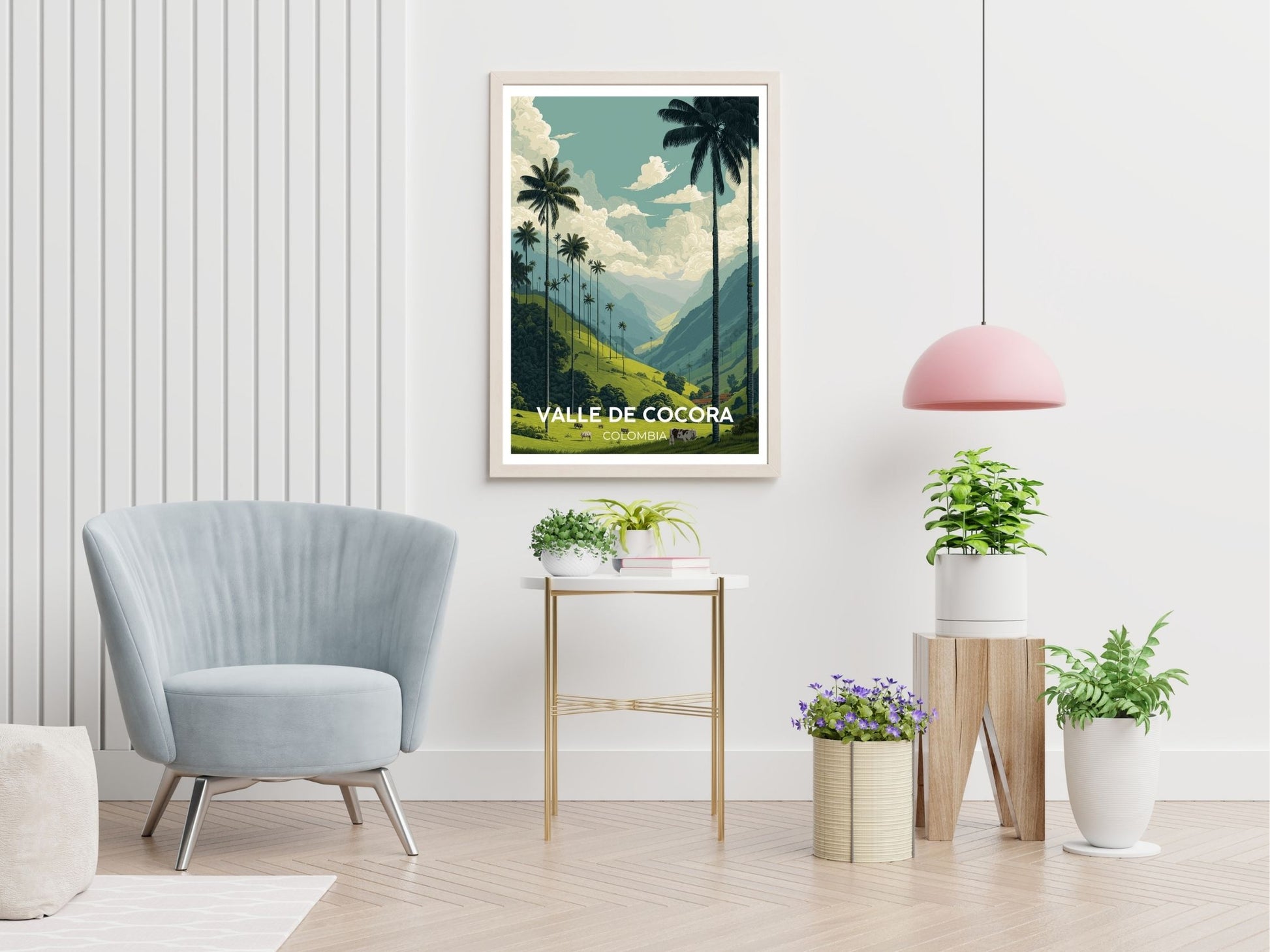 Valle De Cocora Columbia travel print displayed in living room – Atlas Prints