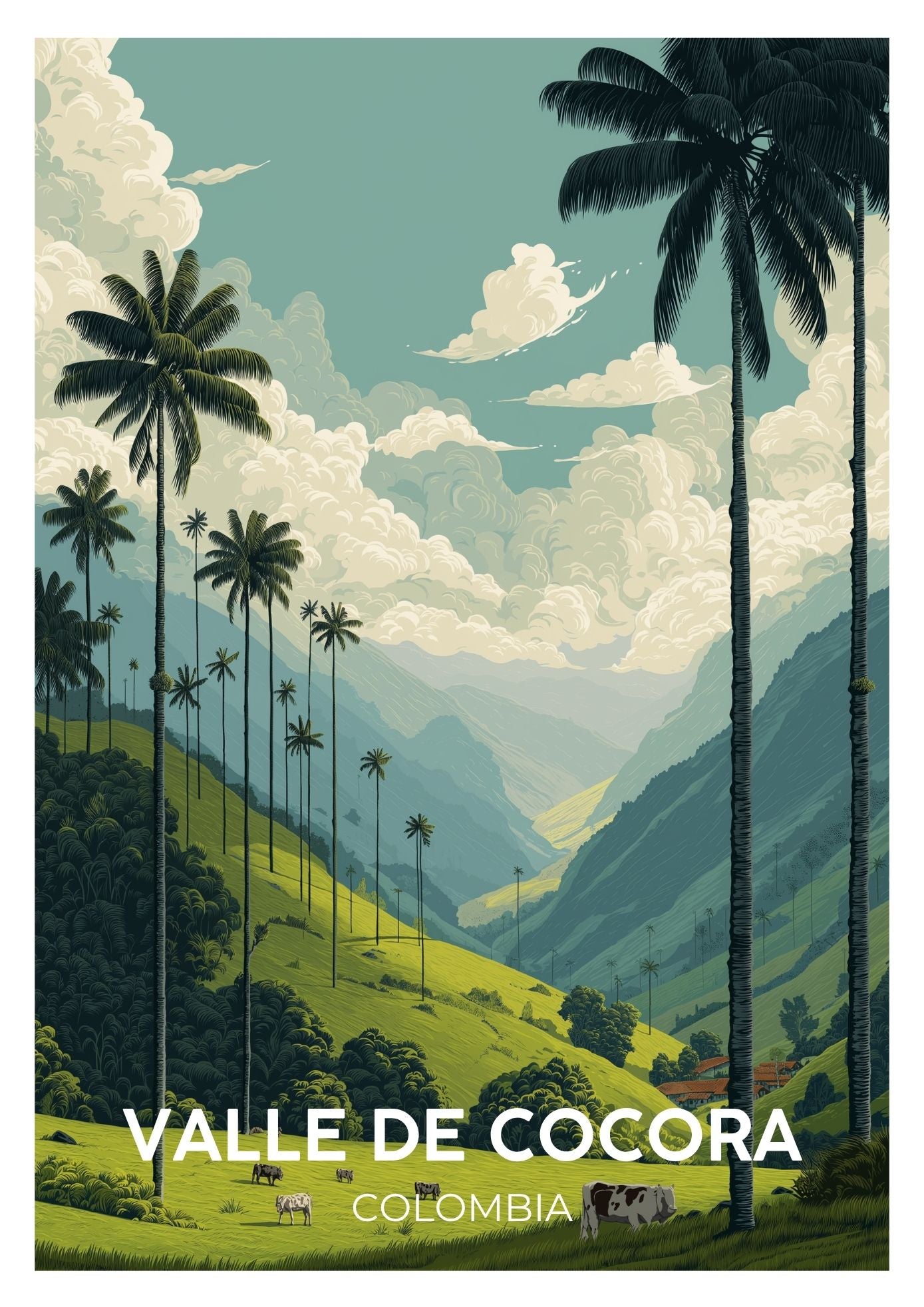 Vintage Valle De Cocora Columbia travel poster wall art print – Atlas Prints