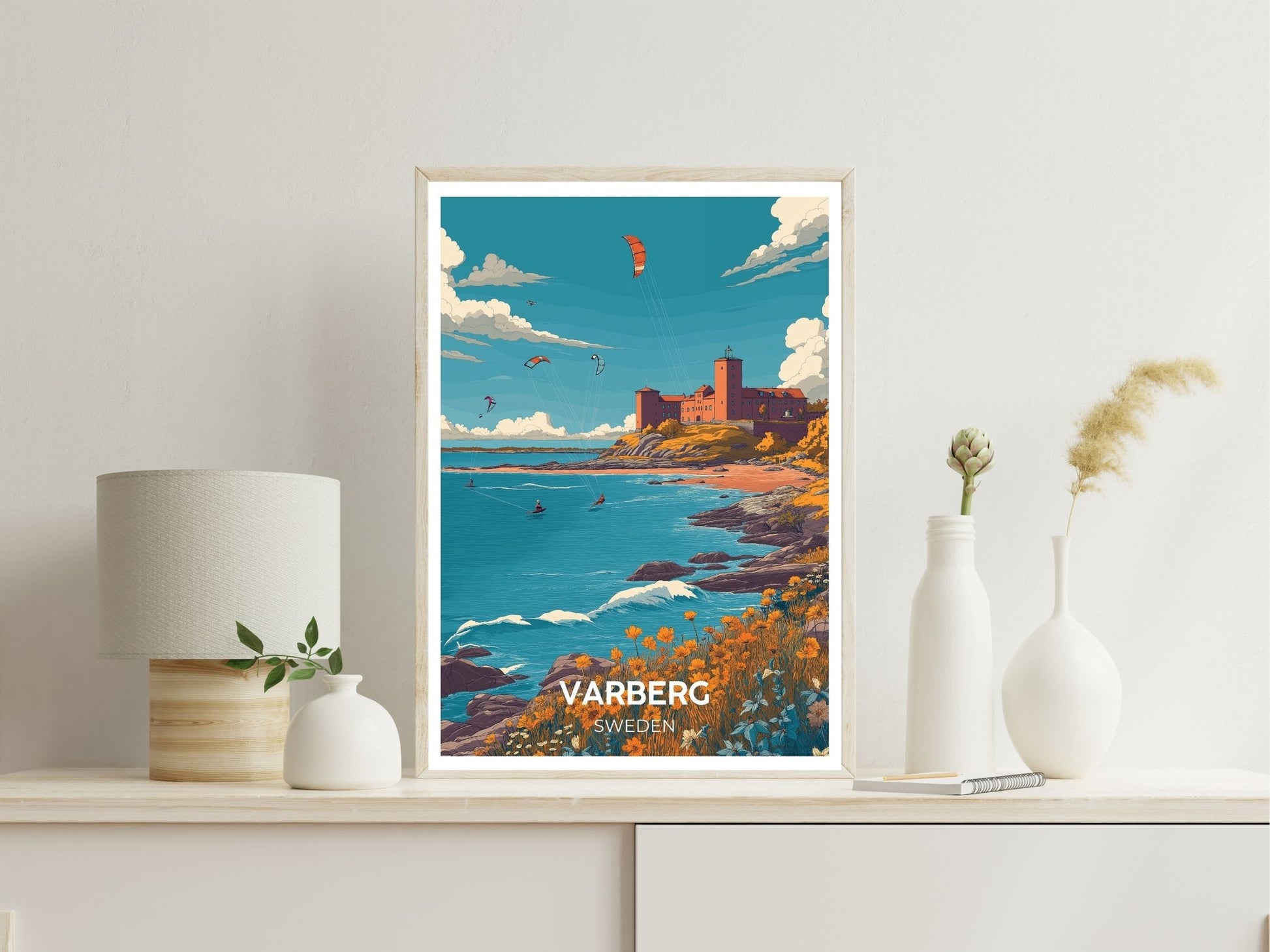 Varberg Sweden wall art print displayed in bedroom – Atlas Prints