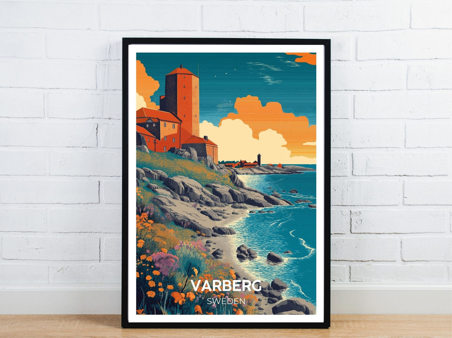 Minimal Varberg Sweden travel art poster – Atlas Prints