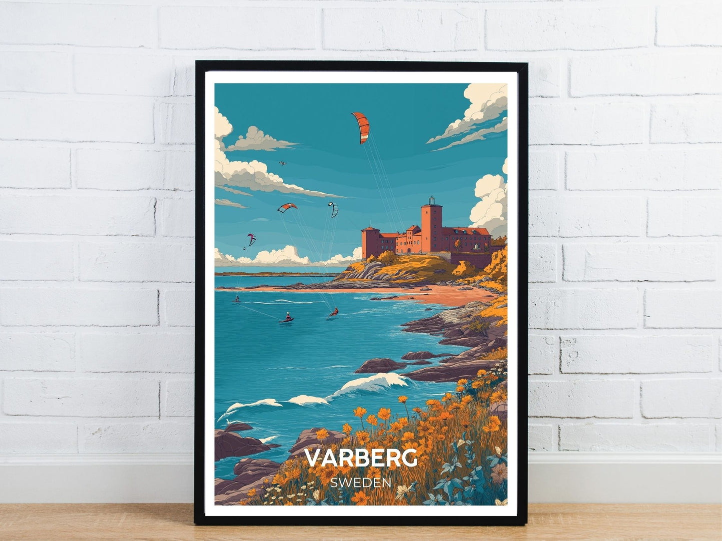 Minimal Varberg Sweden travel art poster – Atlas Prints