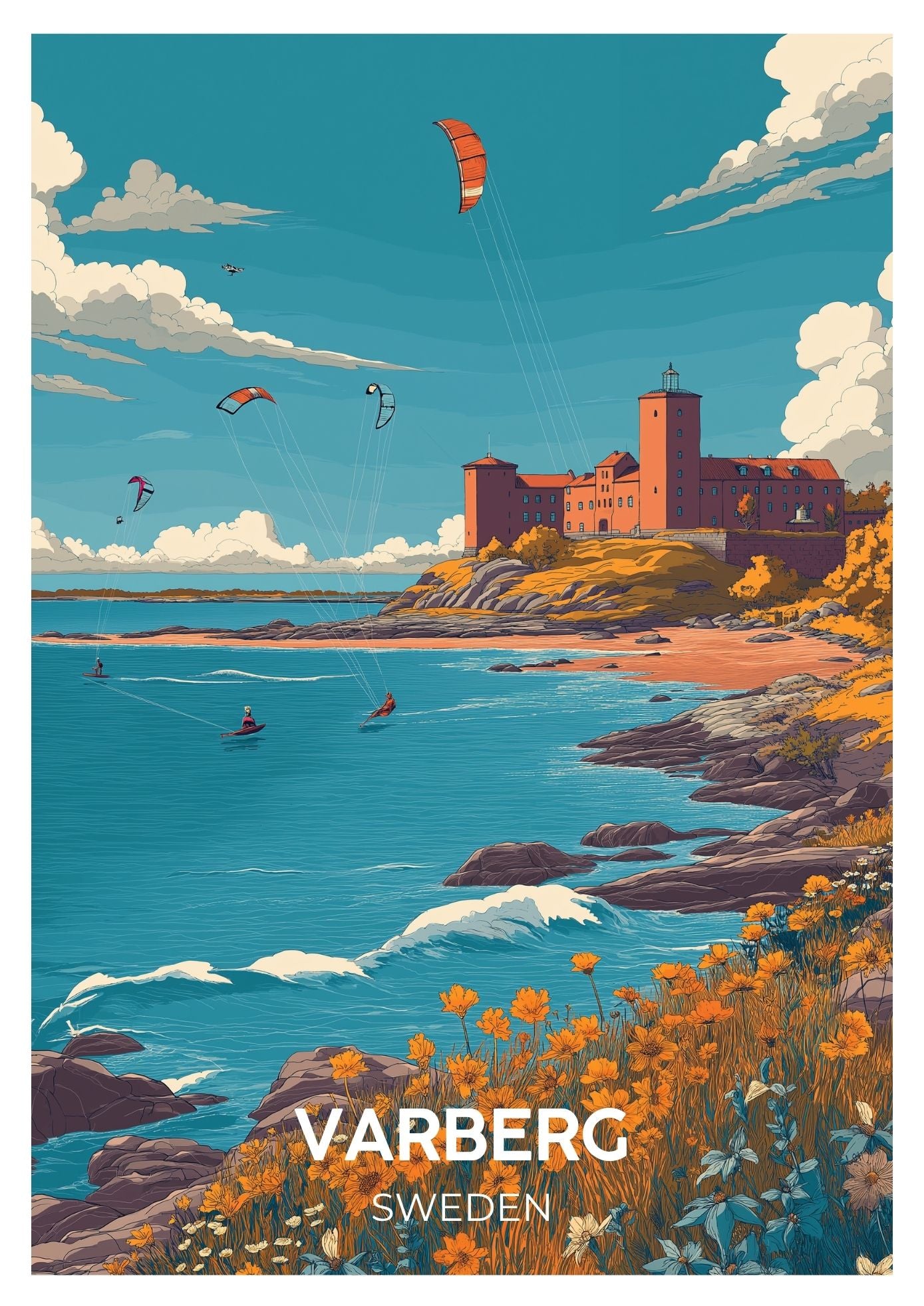 Vintage Varberg Sweden travel poster wall art print – Atlas Prints