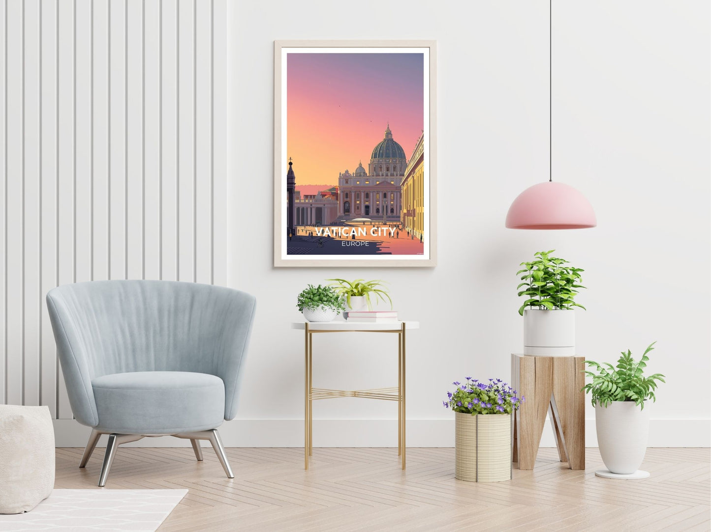 Vatican City travel print displayed in living room – Atlas Prints