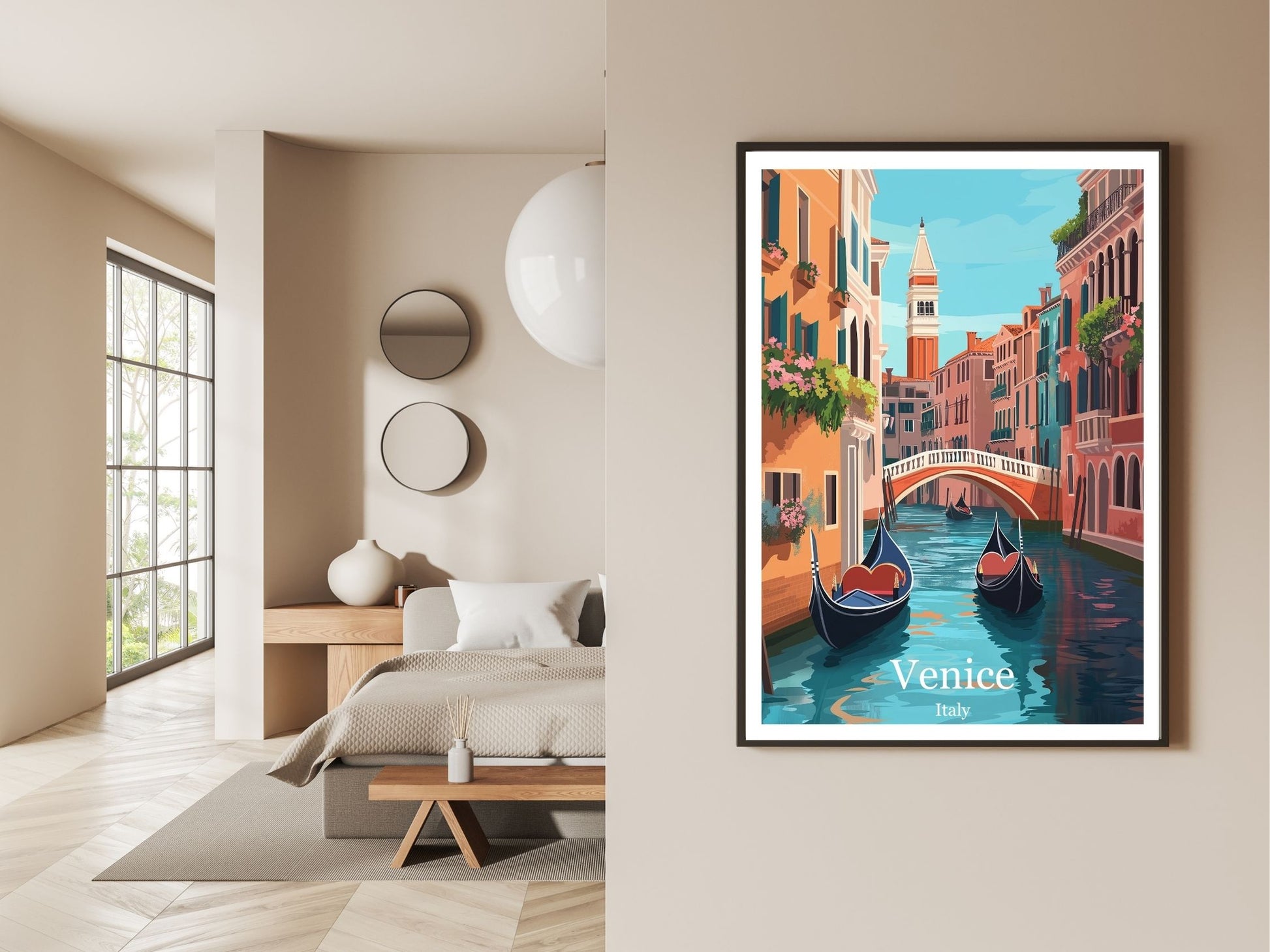 Gallery wall display of Venice Italy travel poster – Atlas Prints