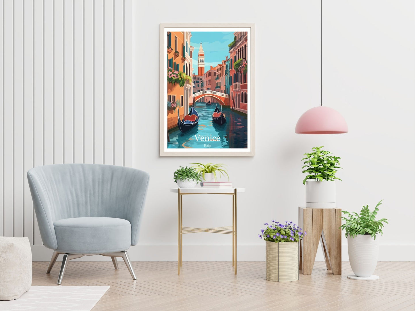 Venice Italy travel print displayed in living room – Atlas Prints