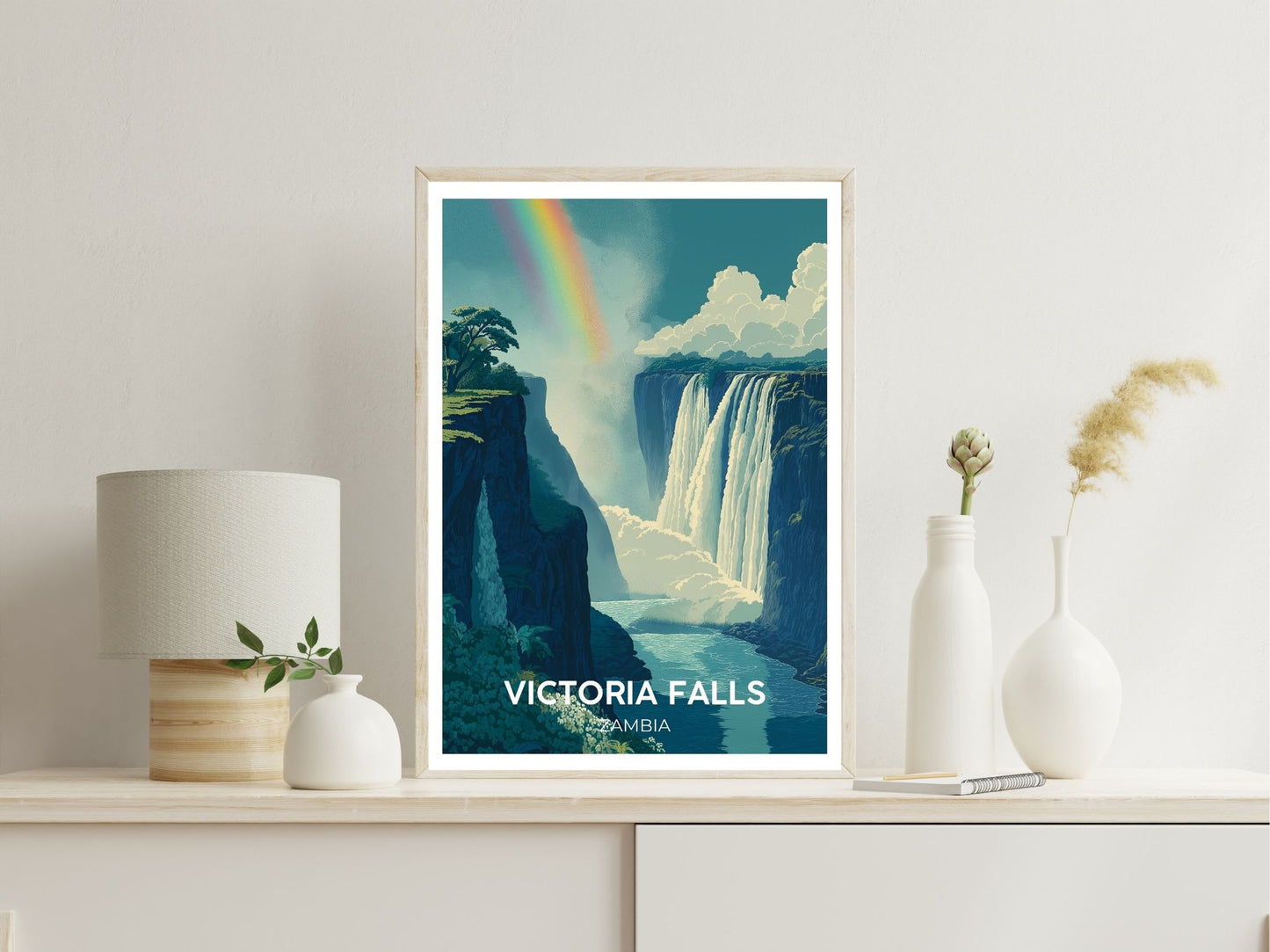 Victoria Falls Zambia wall art print displayed in bedroom – Atlas Prints