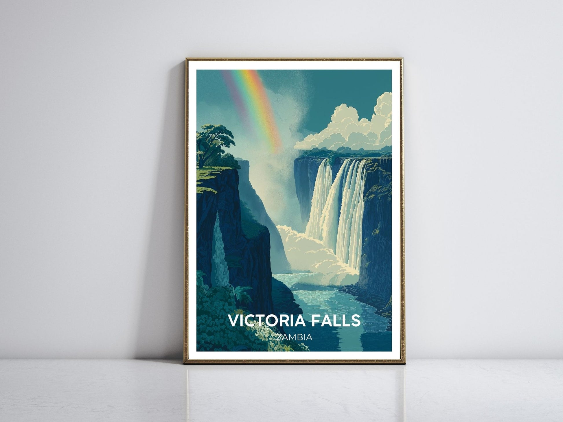 Victoria Falls Zambia framed vintage travel poster – Atlas Prints
