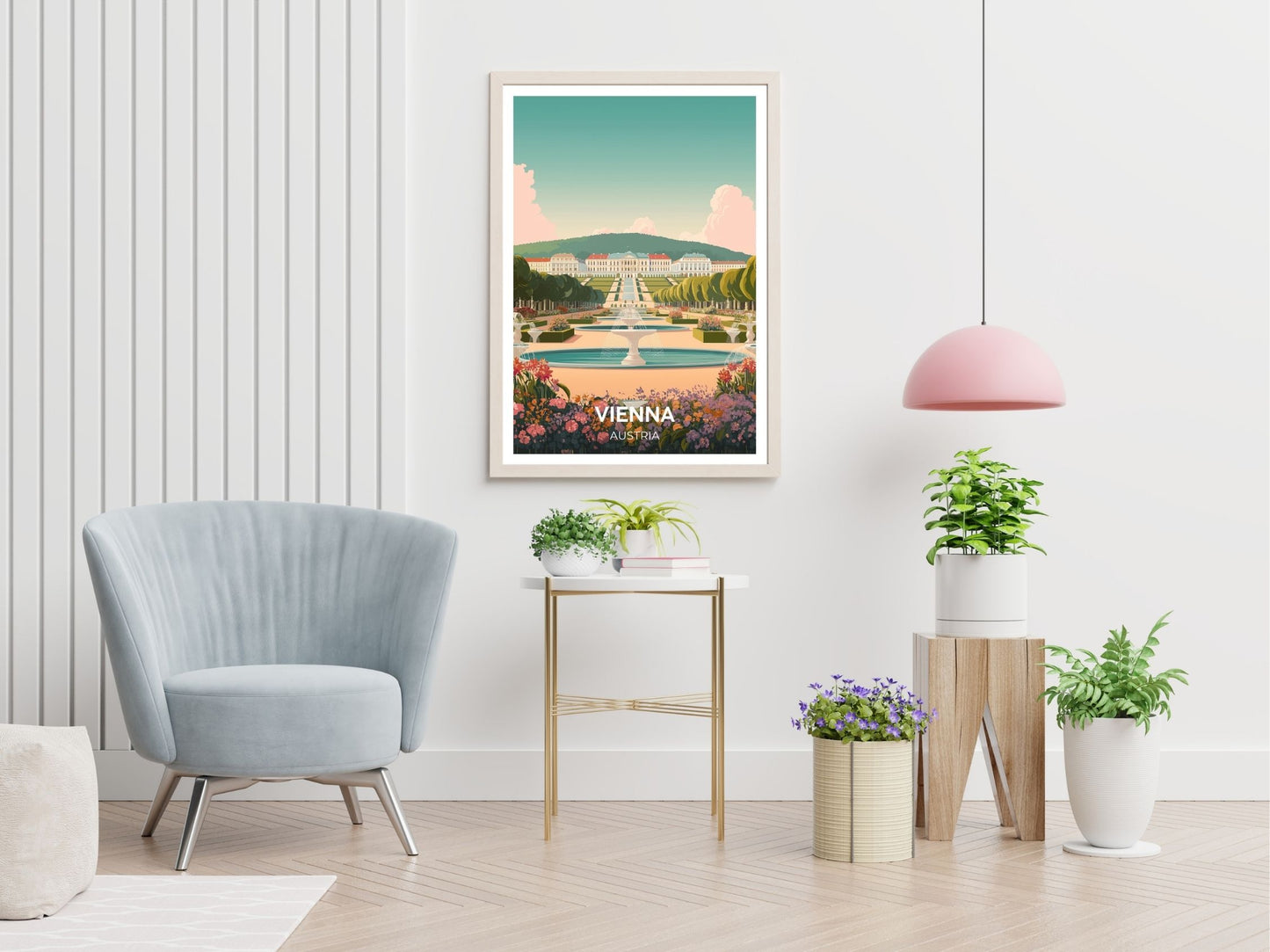 Vienna Austria travel print displayed in living room – Atlas Prints
