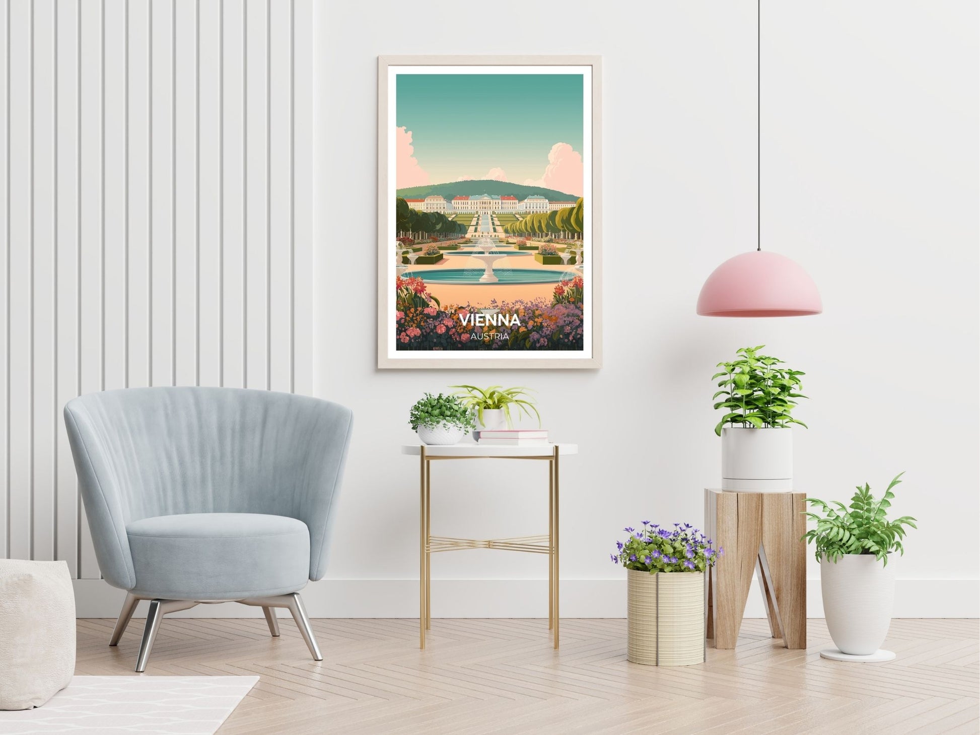 Vienna Austria travel print displayed in living room – Atlas Prints