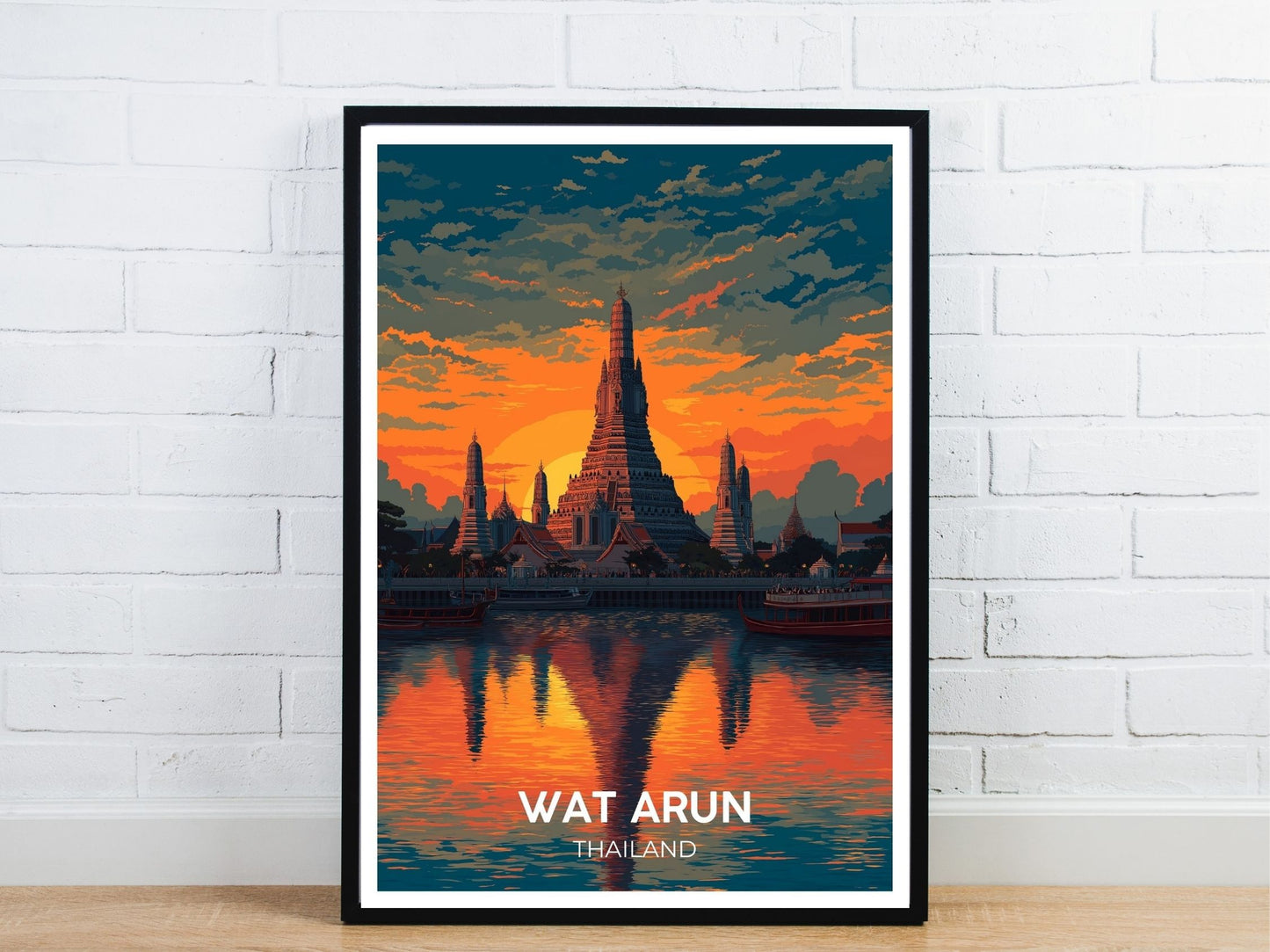 Minimal Wat Arun Thailand travel art poster – Atlas Prints