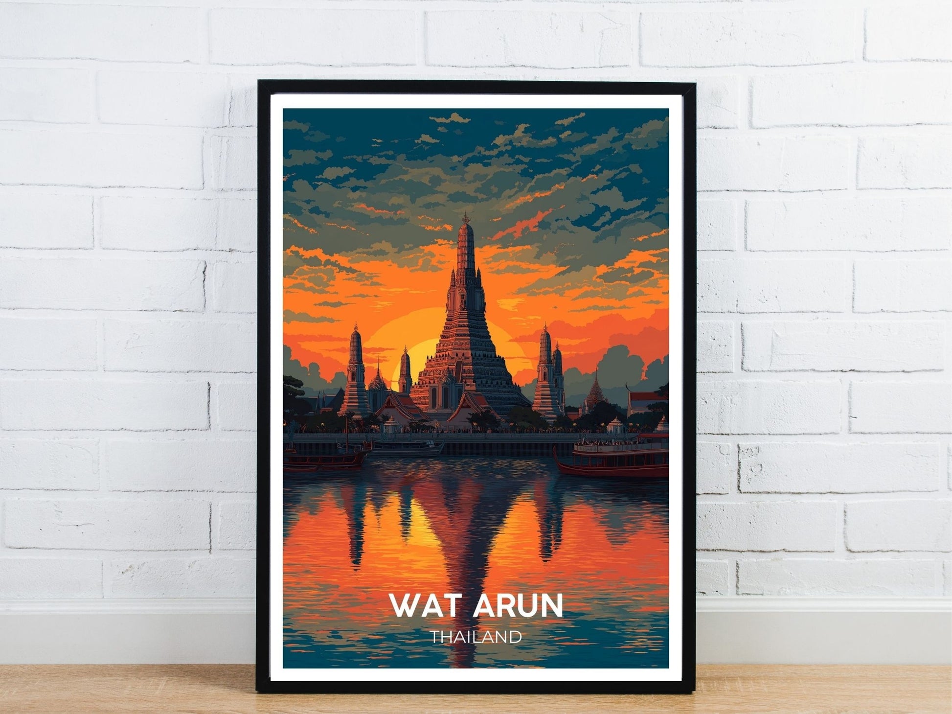 Minimal Wat Arun Thailand travel art poster – Atlas Prints