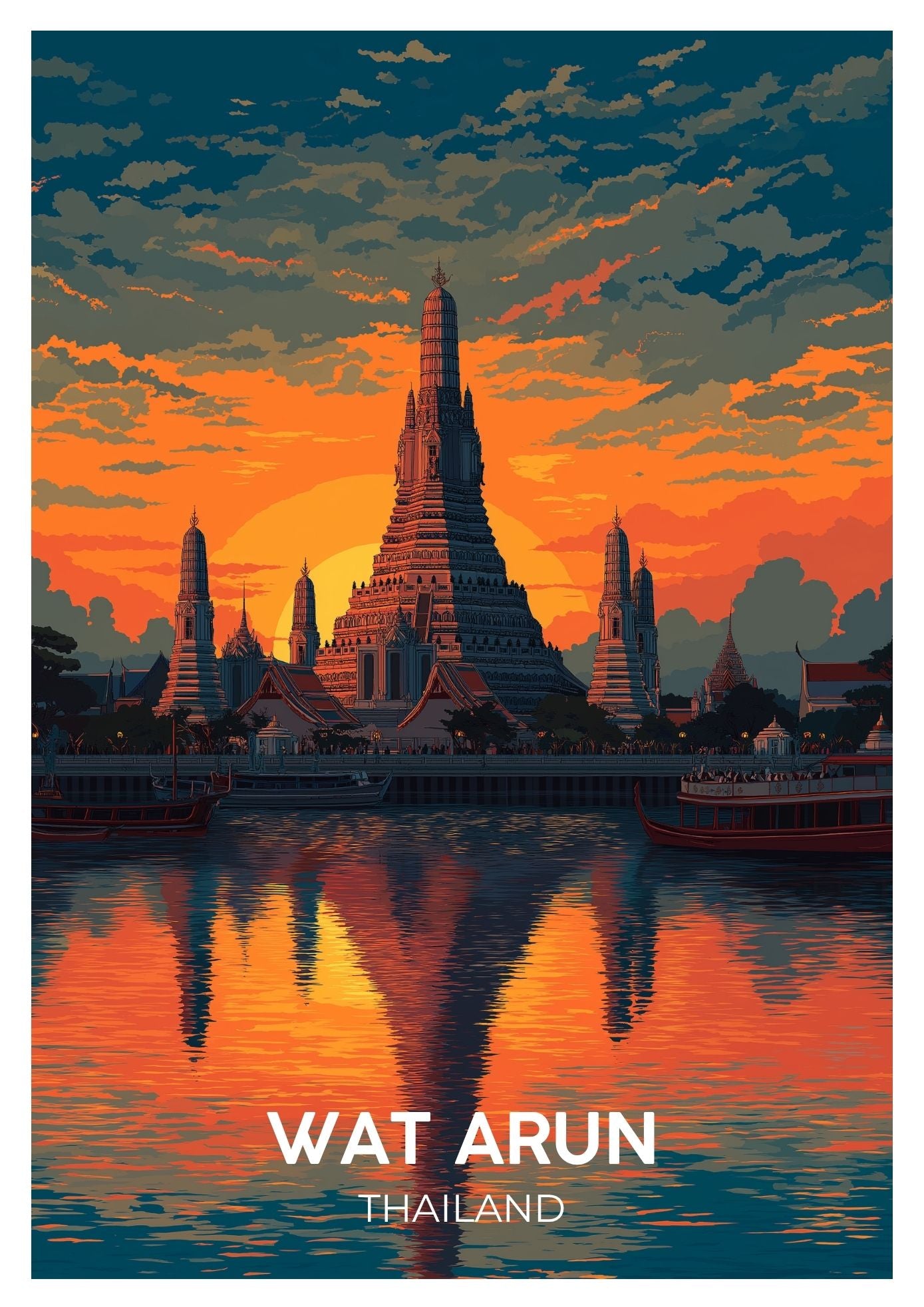 Vintage Wat Arun Thailand travel poster wall art print – Atlas Prints