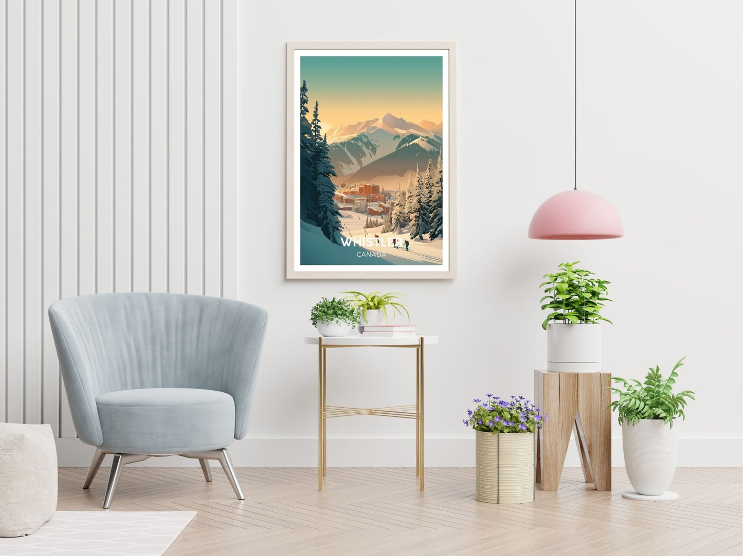 Whistler Canada travel print displayed in living room – Atlas Prints