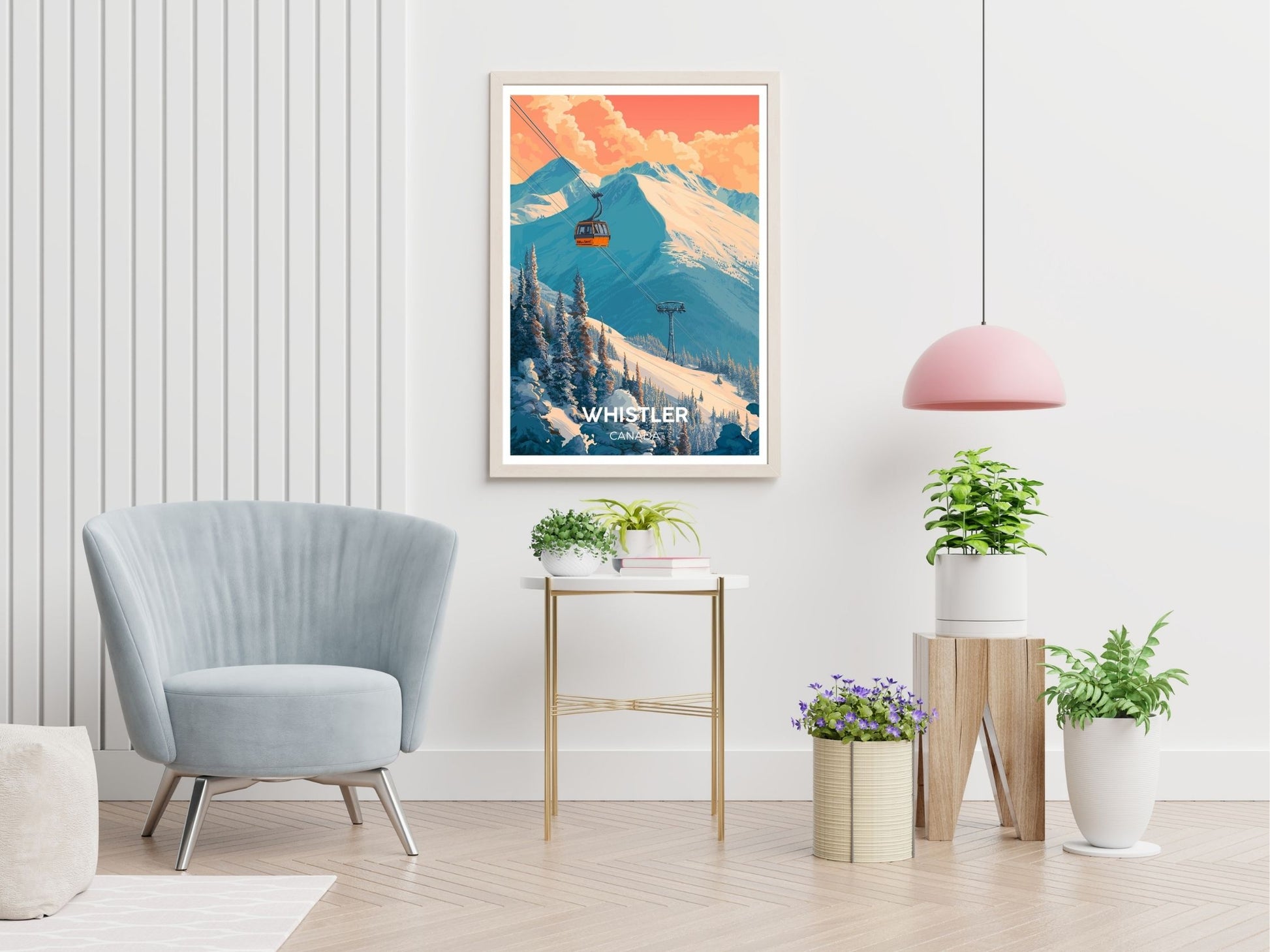 Whistler Canada travel print displayed in living room – Atlas Prints