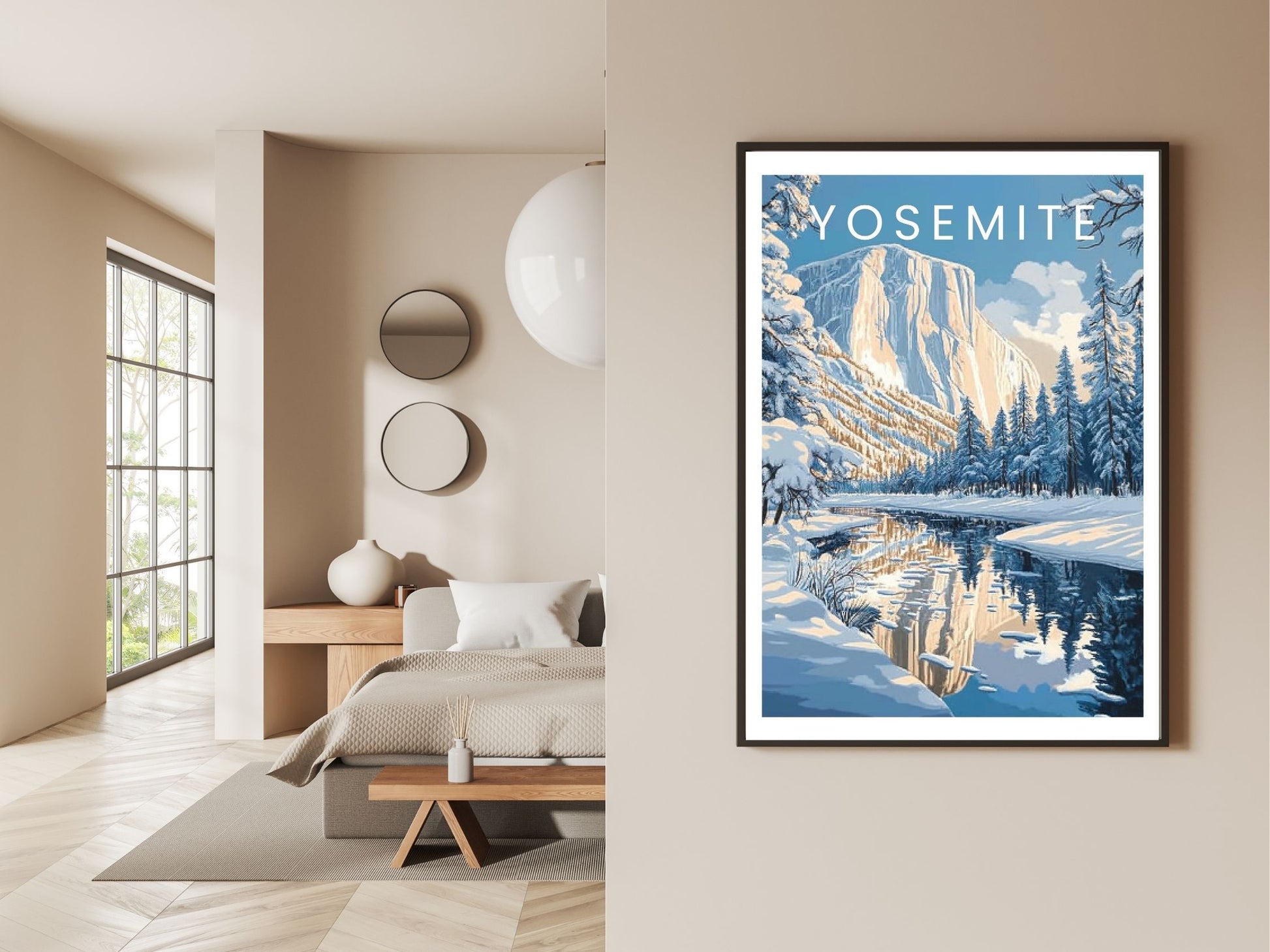 Gallery wall display of Yosemite National Park travel poster – Atlas Prints