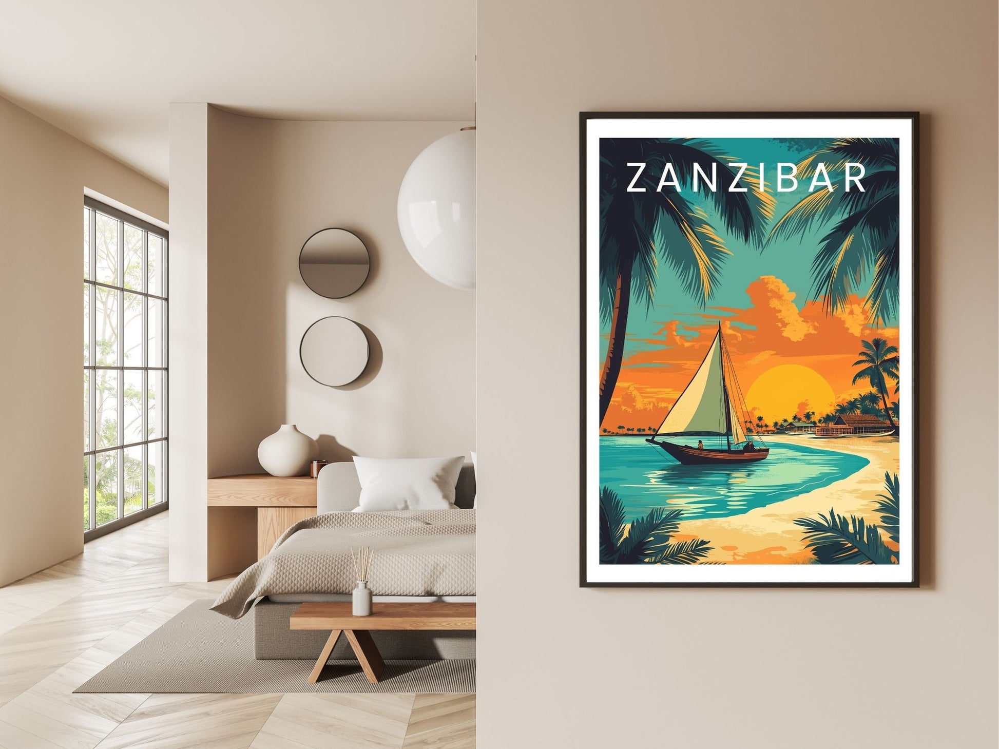 Gallery wall display of Zanzibar Tanzania travel poster – Atlas Prints