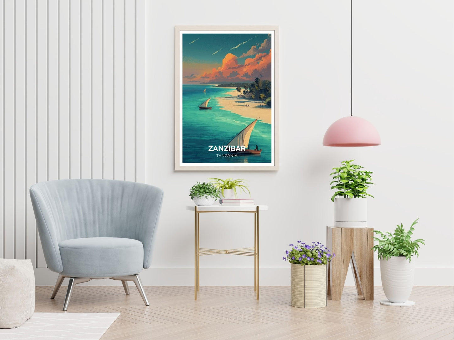 Gallery wall display of Zanzibar travel poster – Atlas Prints