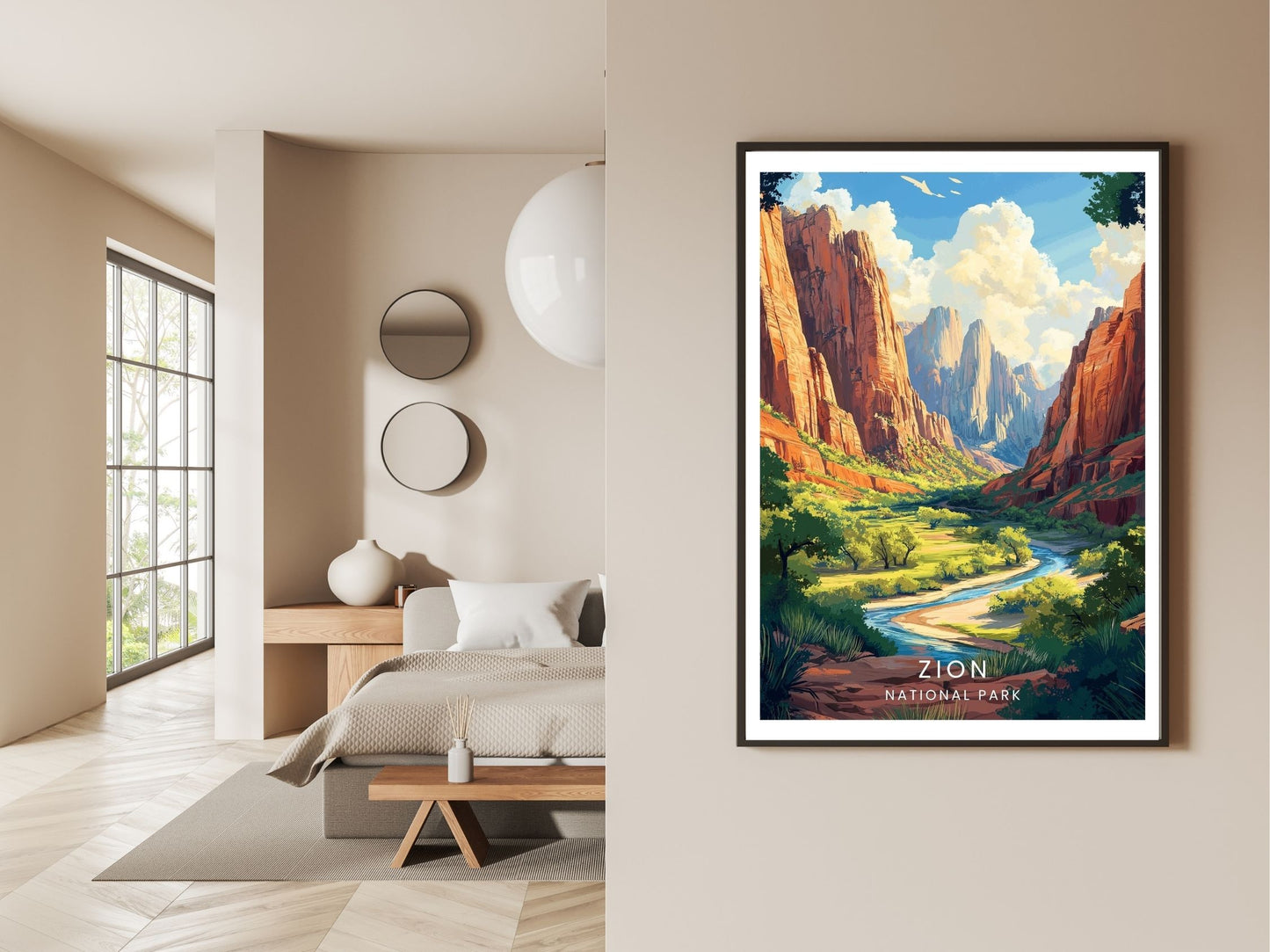 Gallery wall display of Zion National Park travel poster – Atlas Prints
