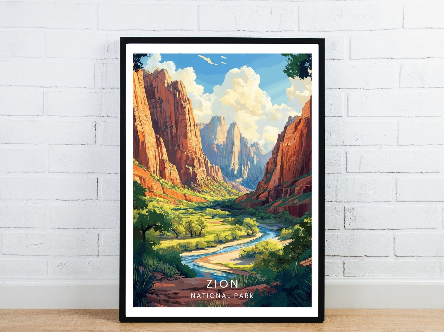 Minimal Zion National Park travel art poster – Atlas Prints