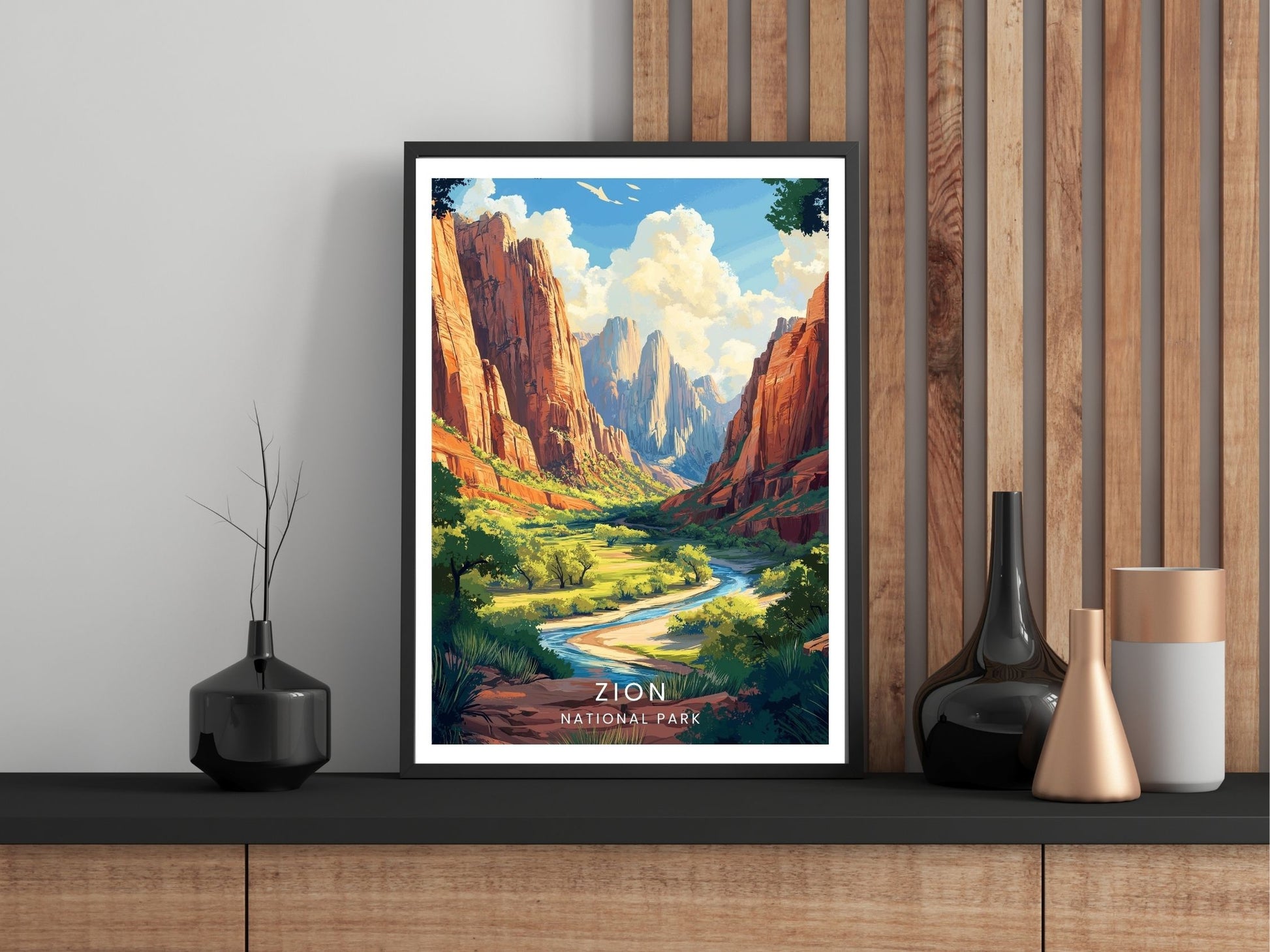 Close-up of Zion National Park travel poster matte texture – Atlas Prints